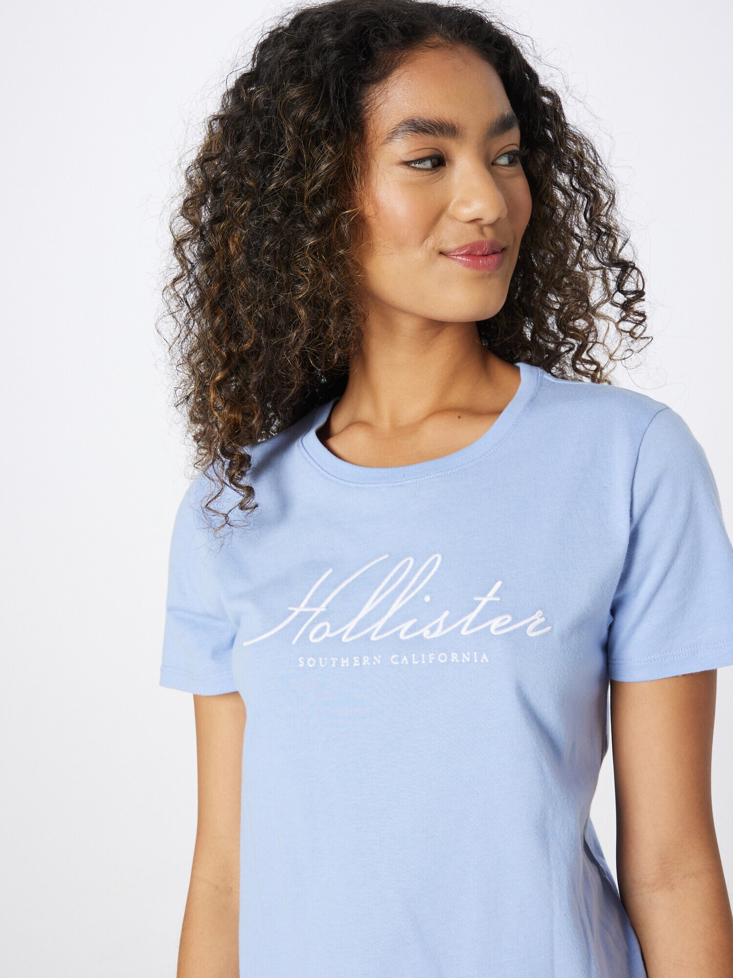 HOLLISTER Tricou albastru deschis / alb - Pled.ro