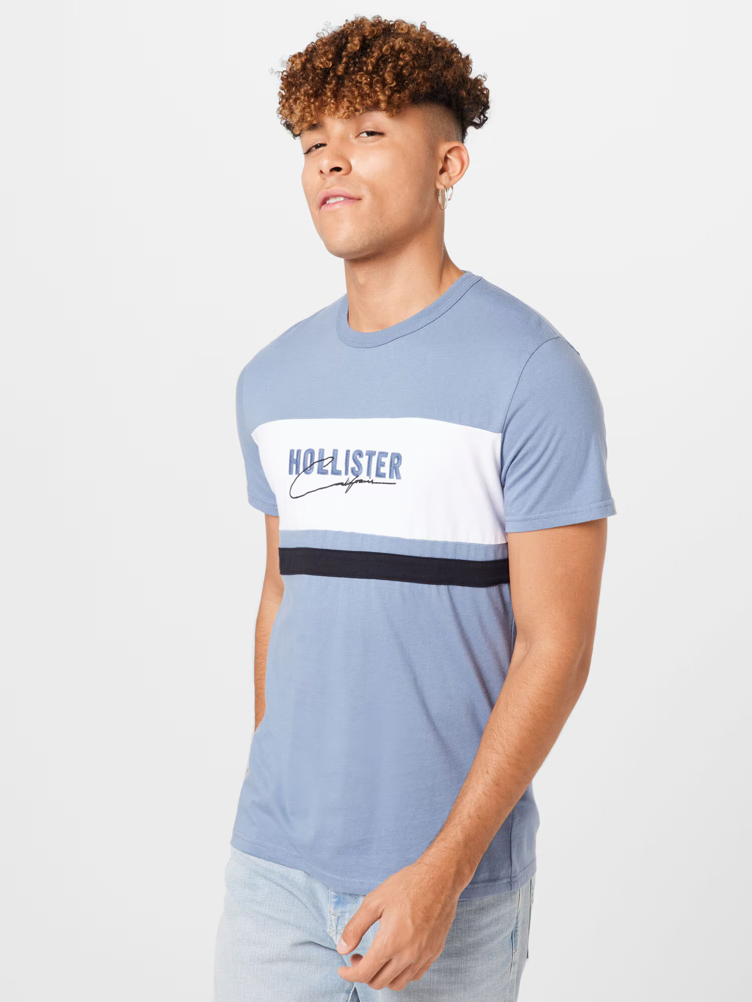 HOLLISTER Tricou albastru deschis / albastru închis / alb - Pled.ro