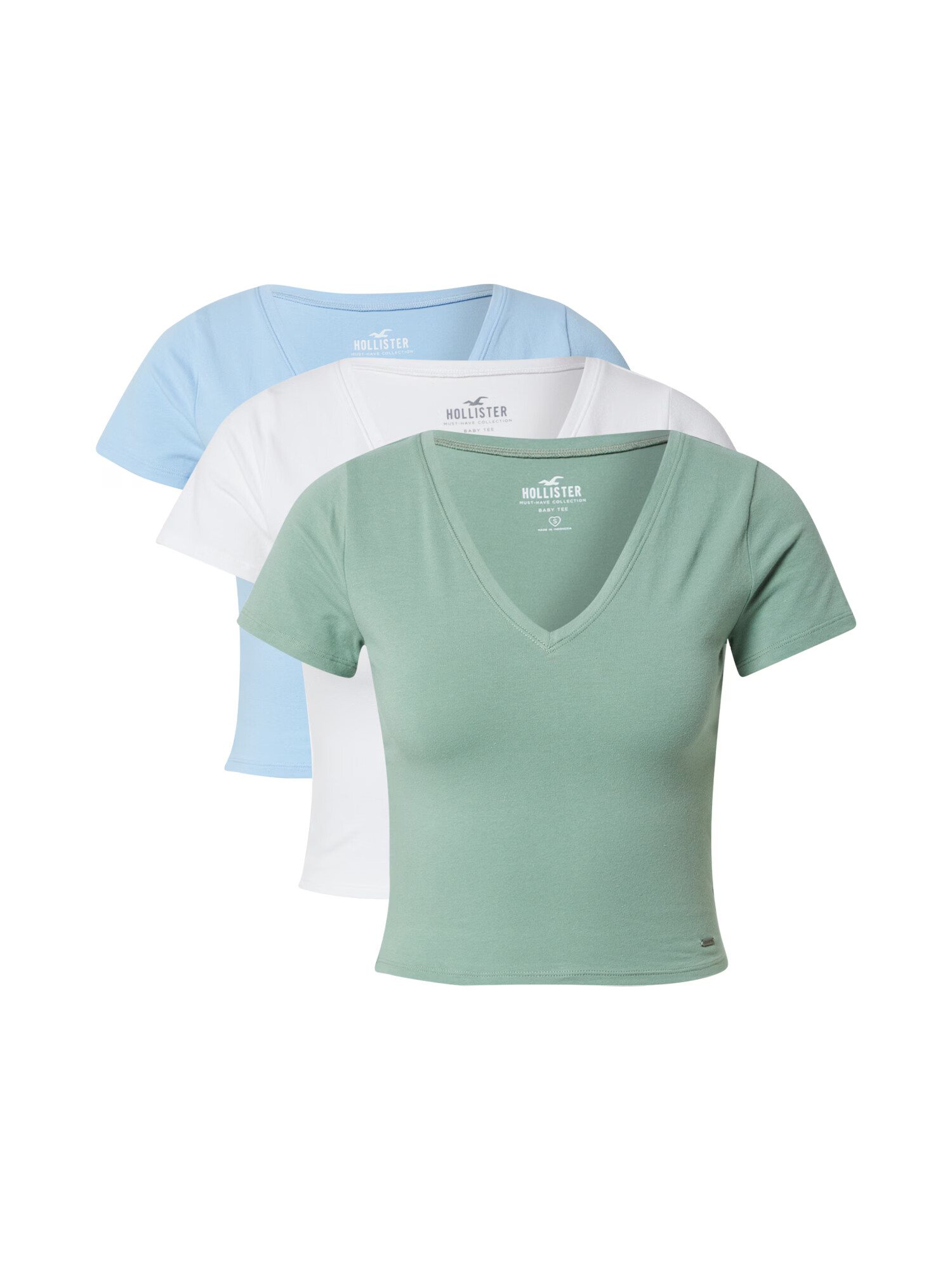 HOLLISTER Tricou albastru deschis / verde pastel / alb - Pled.ro