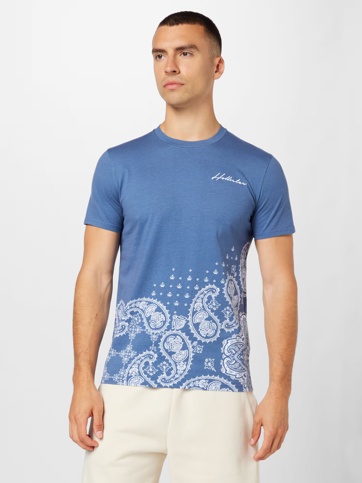 HOLLISTER Tricou albastru fumuriu / alb - Pled.ro