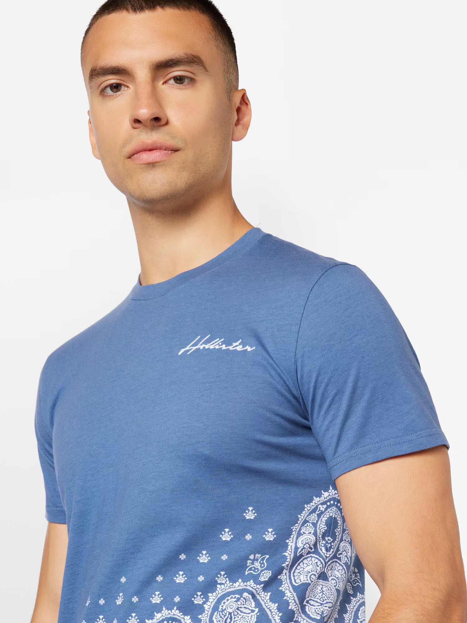 HOLLISTER Tricou albastru fumuriu / alb - Pled.ro