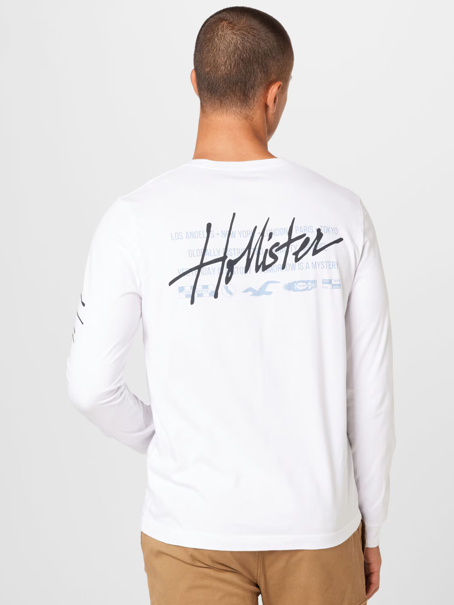 HOLLISTER Tricou albastru fumuriu / negru / alb - Pled.ro