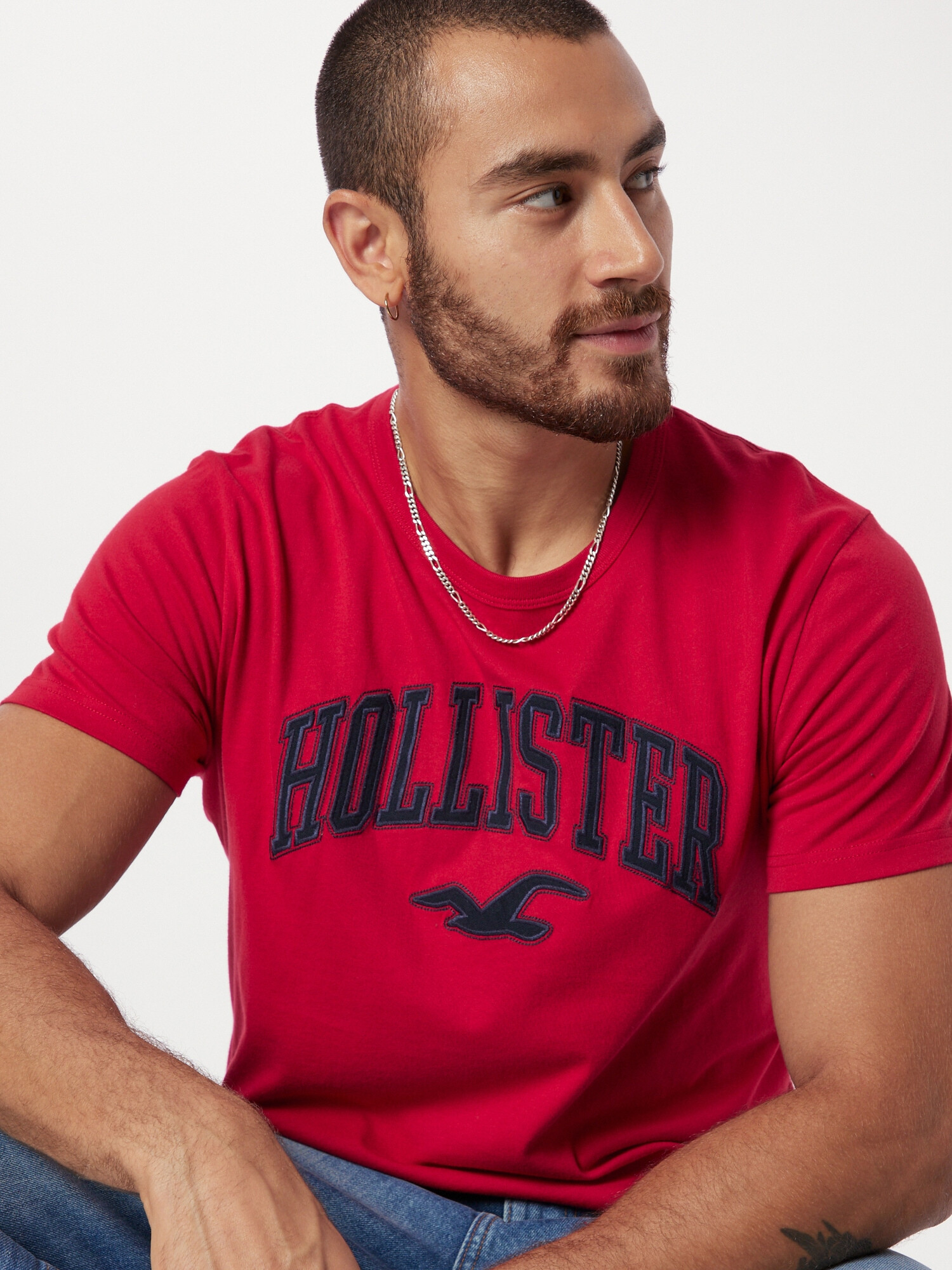 HOLLISTER Tricou albastru fumuriu / roșu / negru - Pled.ro