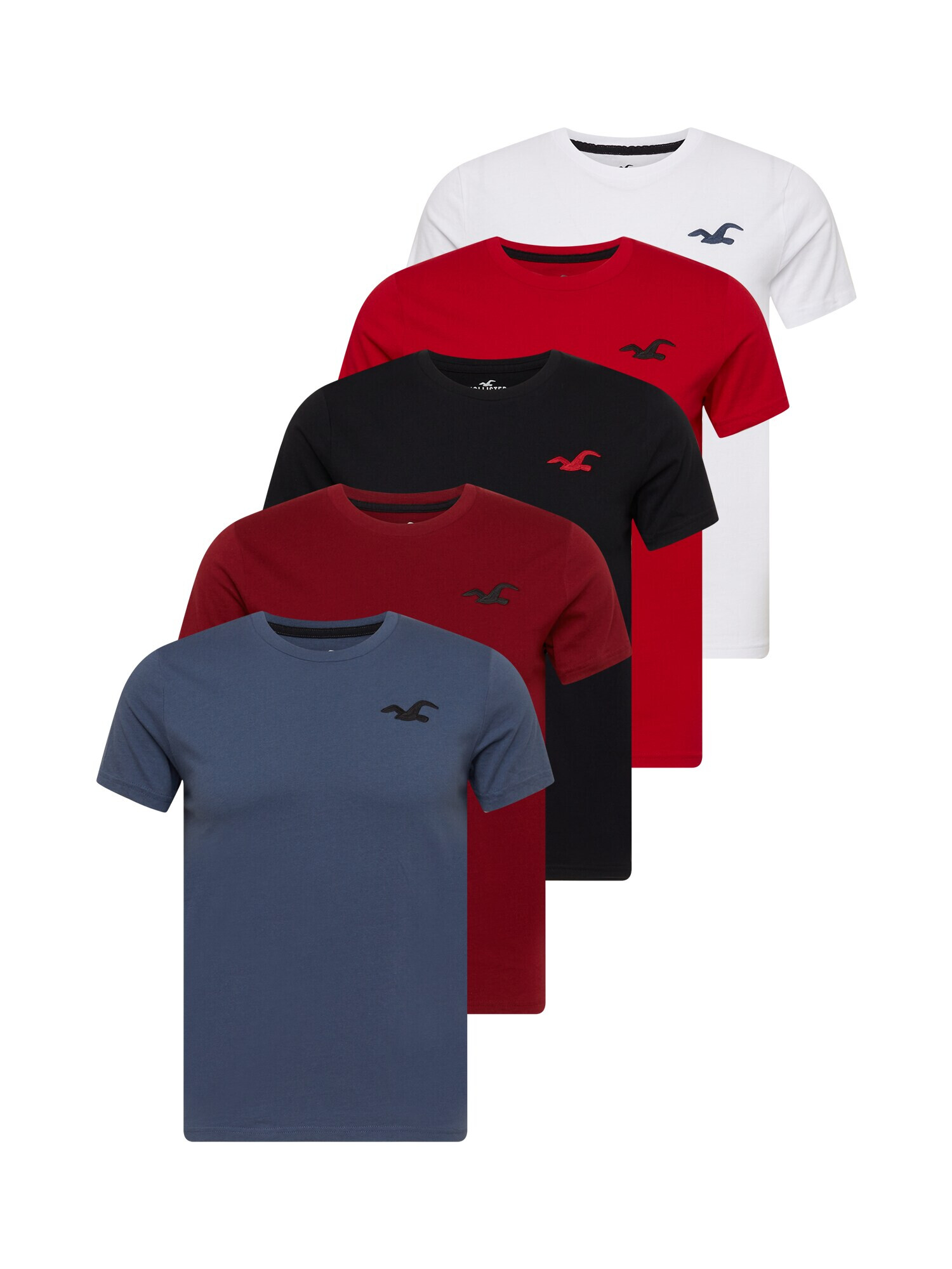 HOLLISTER Tricou albastru fumuriu / roșu / roșu bordeaux / negru / alb - Pled.ro