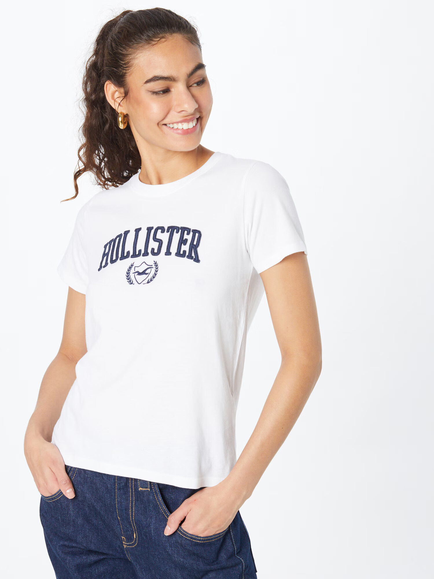 HOLLISTER Tricou albastru închis / alb - Pled.ro