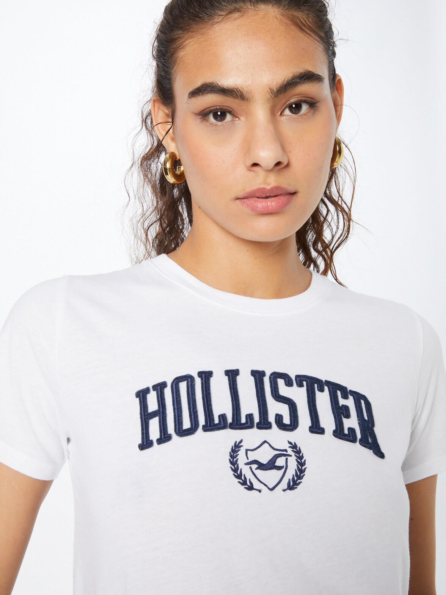 HOLLISTER Tricou albastru închis / alb - Pled.ro