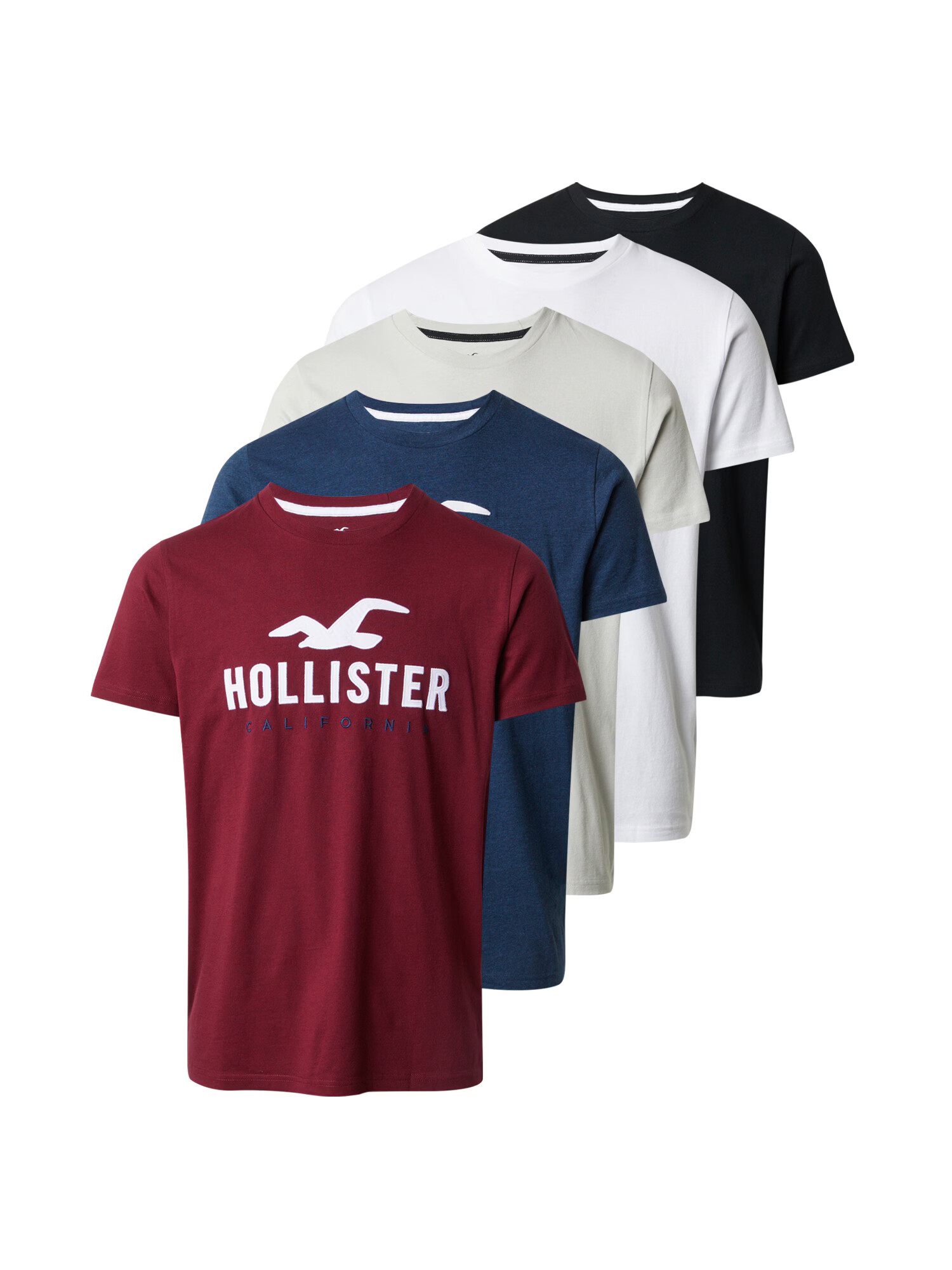 HOLLISTER Tricou albastru închis / gri deschis / roșu vin / alb - Pled.ro