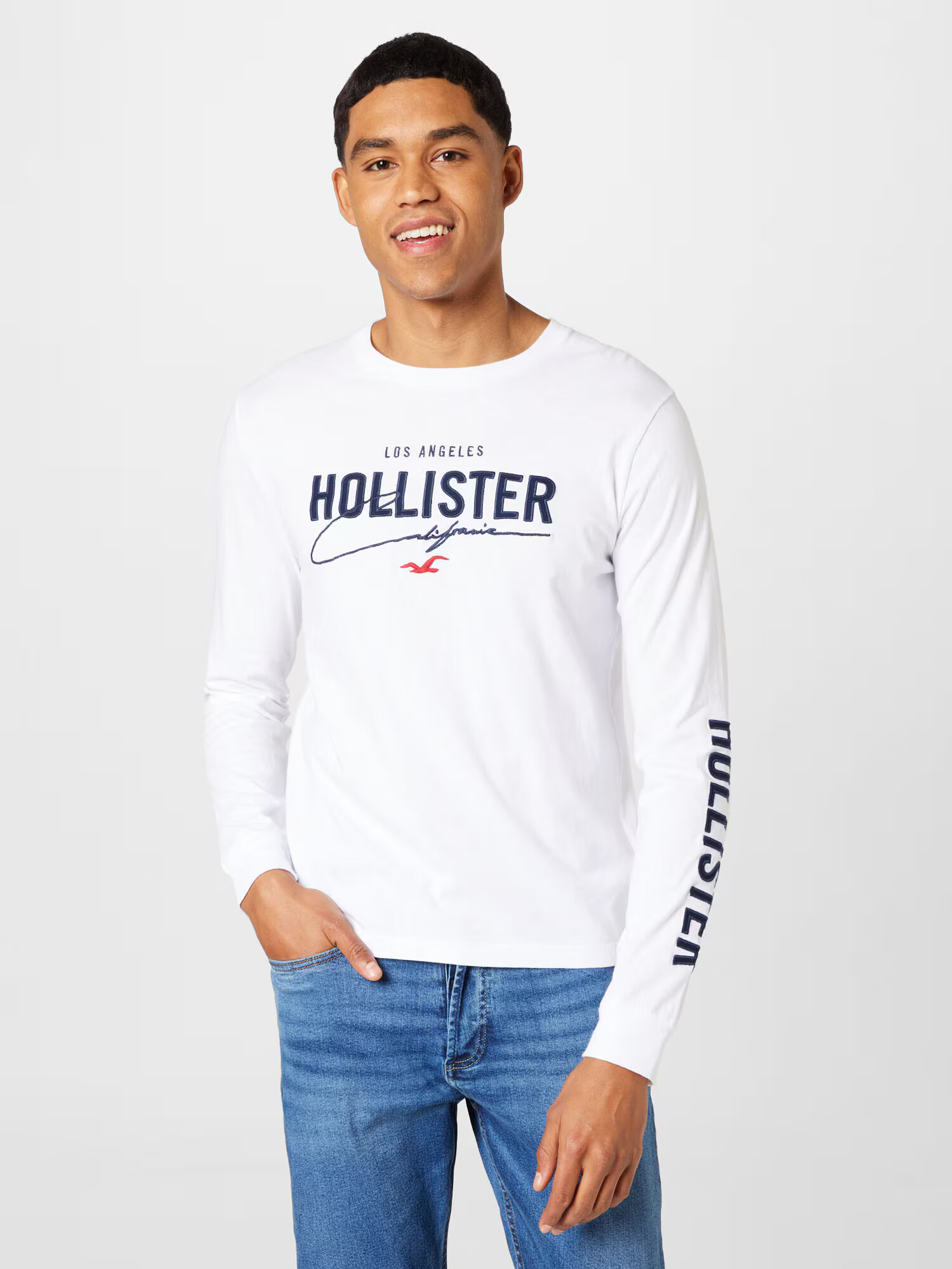 HOLLISTER Tricou albastru închis / roșu cranberry / alb - Pled.ro