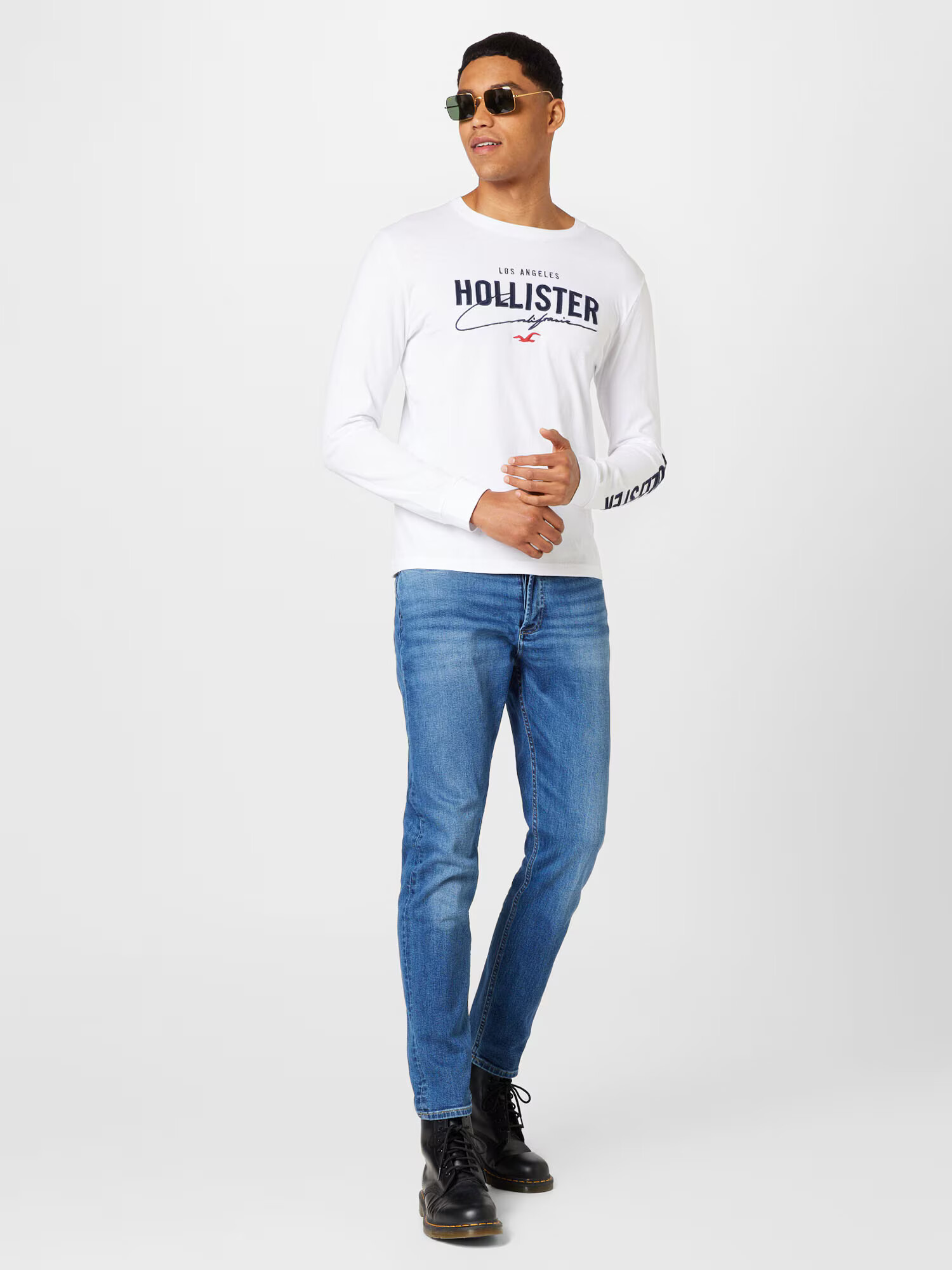 HOLLISTER Tricou albastru închis / roșu cranberry / alb - Pled.ro