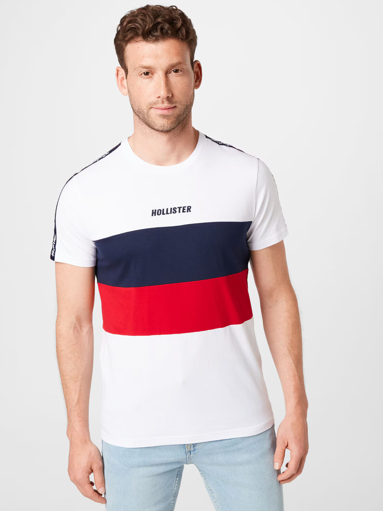 HOLLISTER Tricou albastru închis / roșu intens / alb - Pled.ro