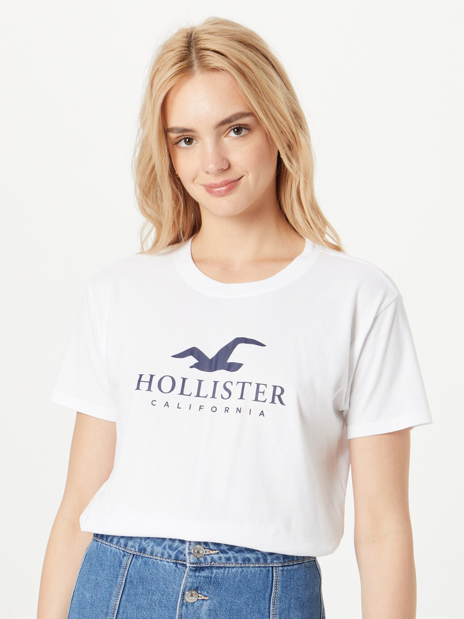 HOLLISTER Tricou albastru marin / alb - Pled.ro