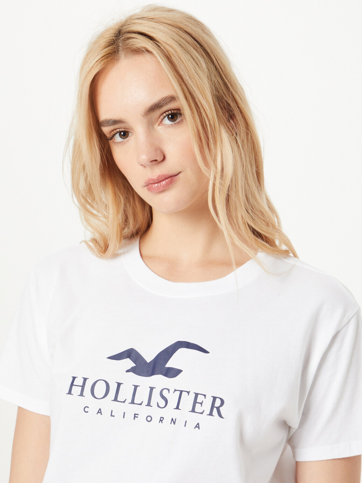 HOLLISTER Tricou albastru marin / alb - Pled.ro