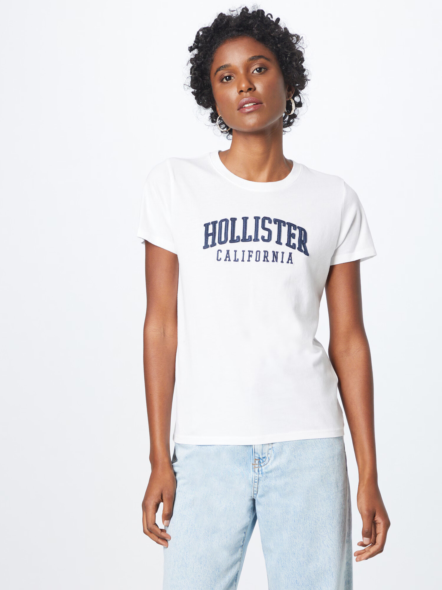 HOLLISTER Tricou albastru marin / alb - Pled.ro