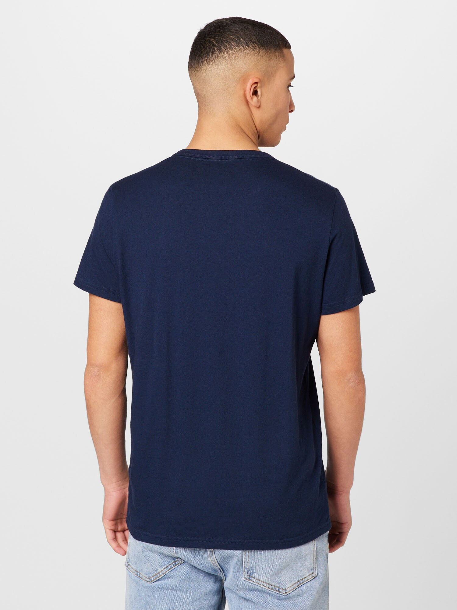 HOLLISTER Tricou albastru marin / alb - Pled.ro