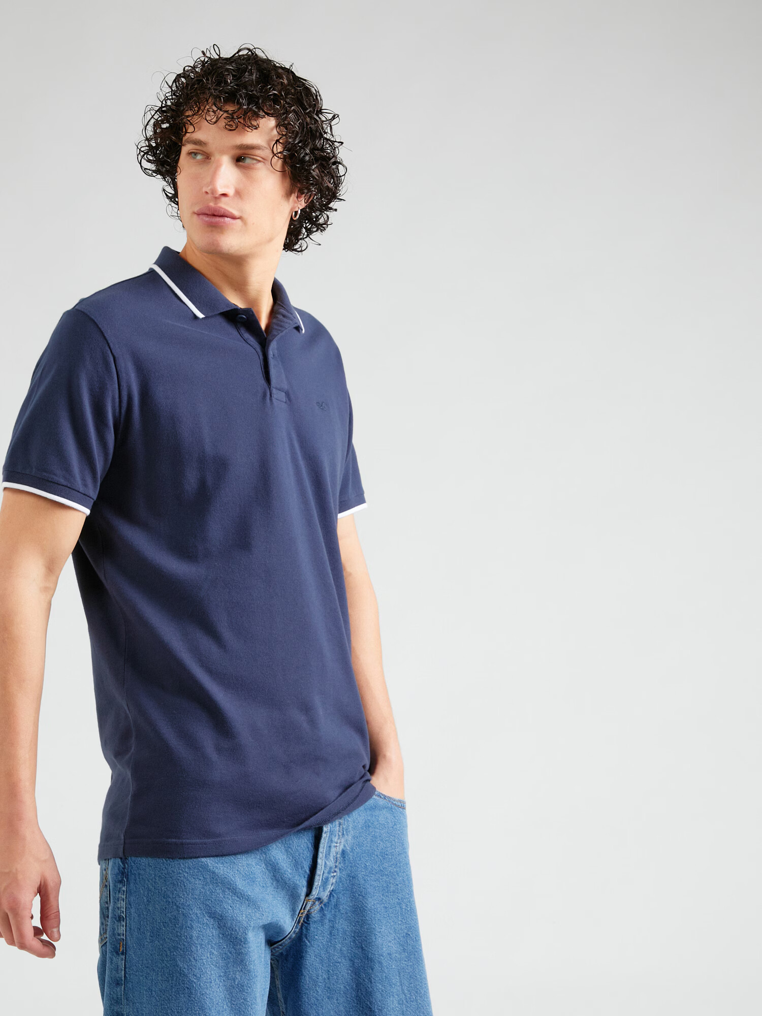 HOLLISTER Tricou albastru marin / alb - Pled.ro