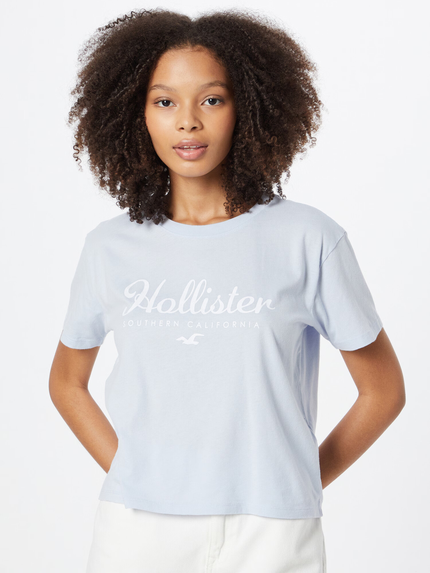 HOLLISTER Tricou albastru pastel / alb - Pled.ro