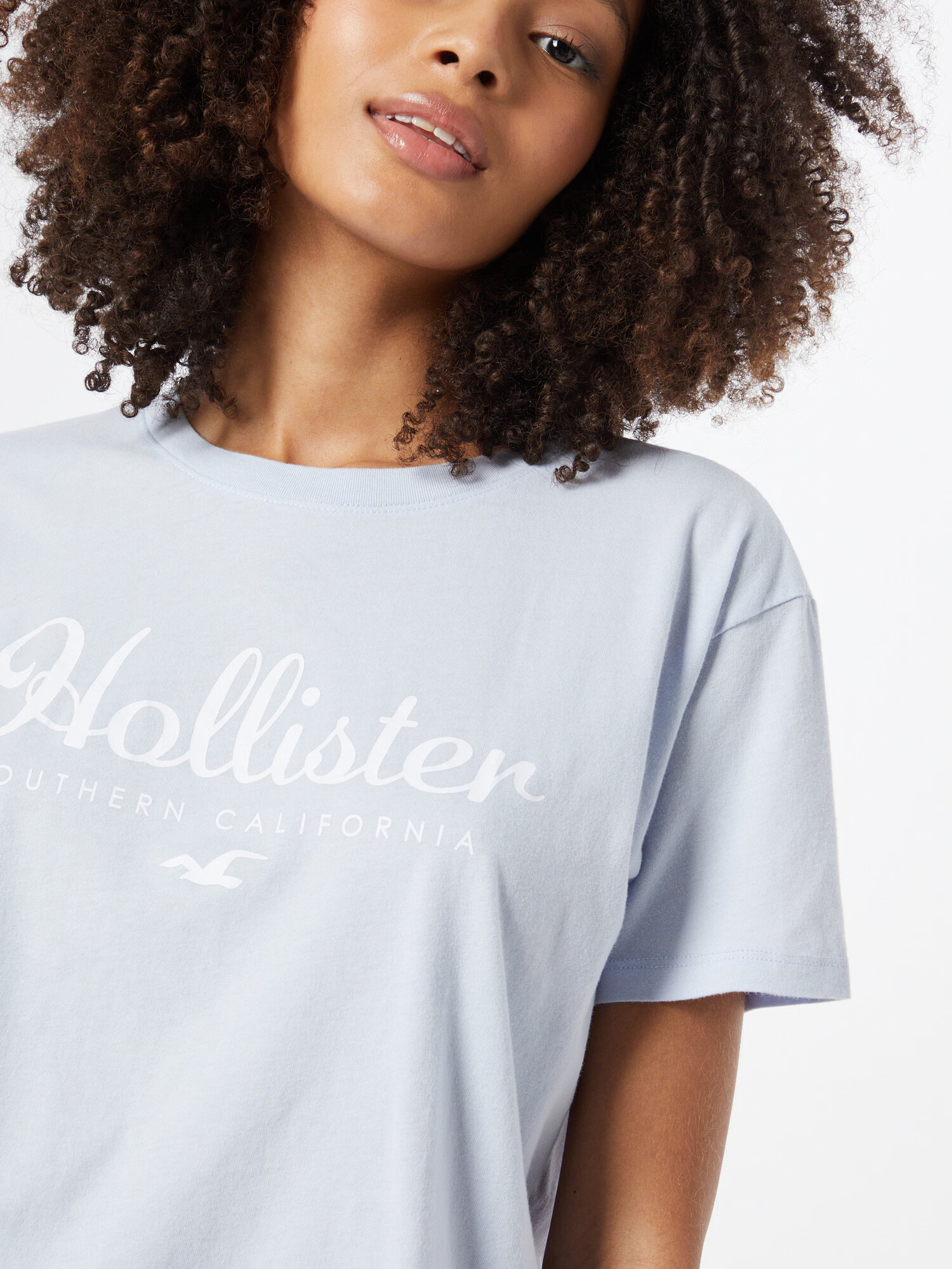 HOLLISTER Tricou albastru pastel / alb - Pled.ro