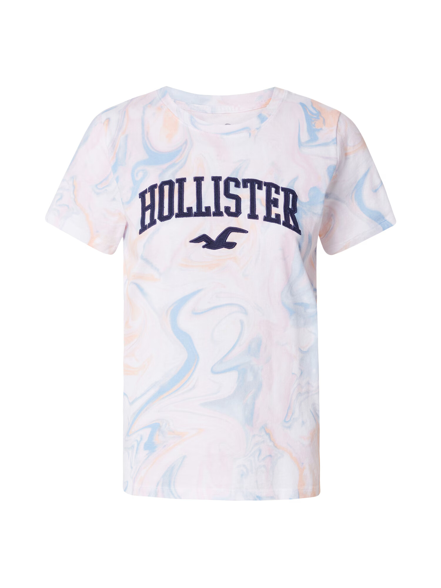 HOLLISTER Tricou albastru / portocaliu piersică / alb - Pled.ro