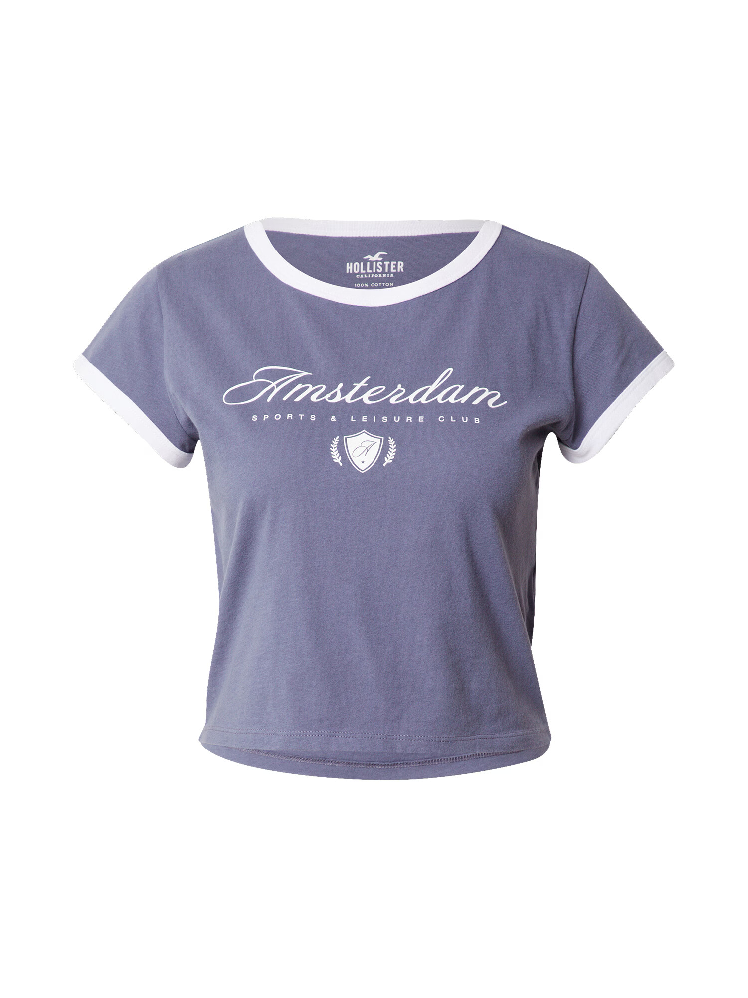 HOLLISTER Tricou albastru porumbel / alb - Pled.ro