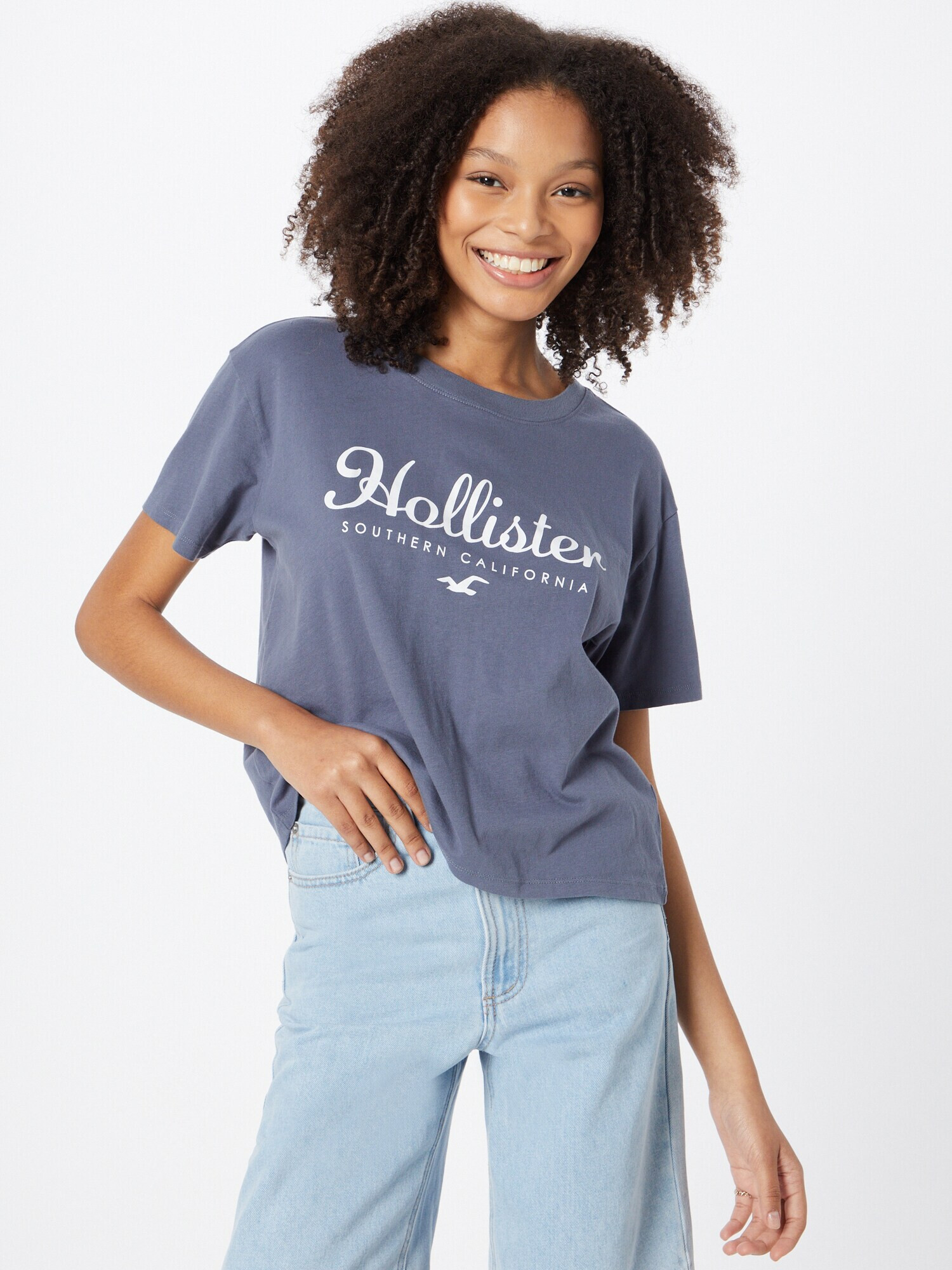 HOLLISTER Tricou albastru porumbel / alb - Pled.ro