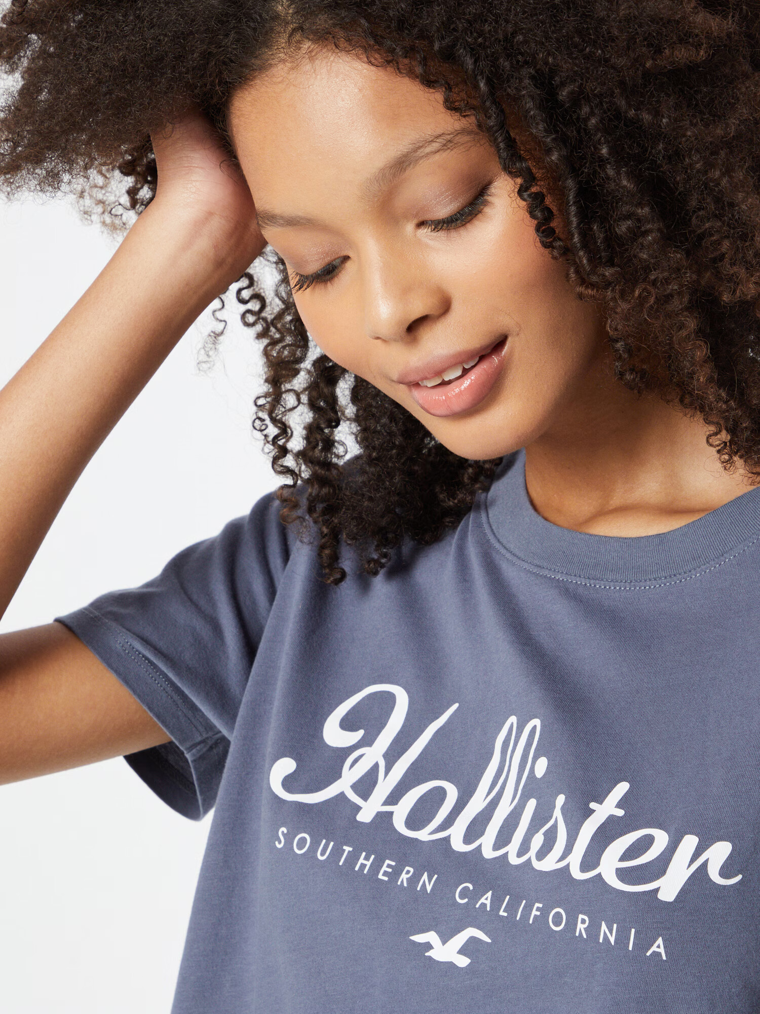 HOLLISTER Tricou albastru porumbel / alb - Pled.ro