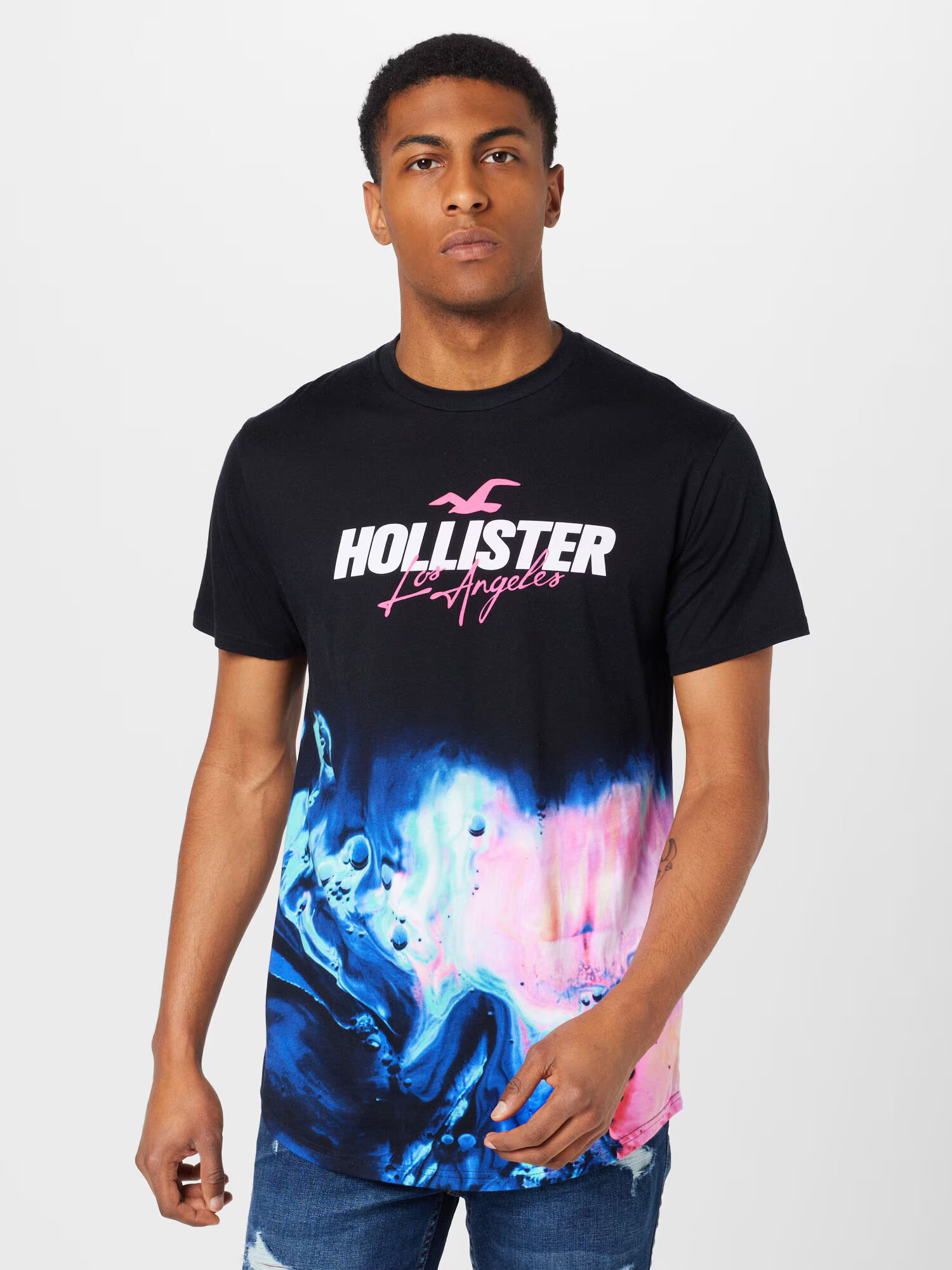 HOLLISTER Tricou albastru / roz / negru / alb - Pled.ro