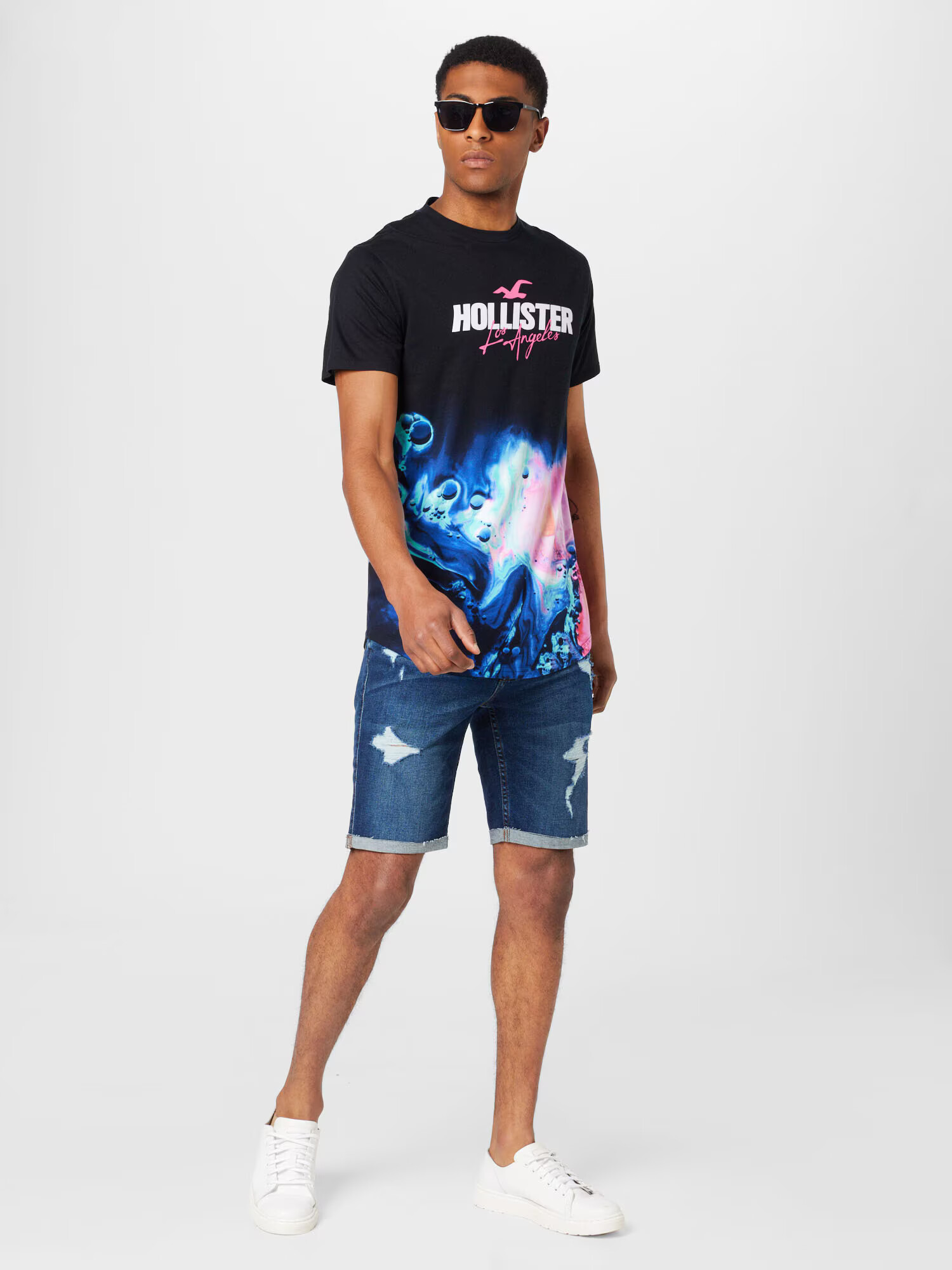 HOLLISTER Tricou albastru / roz / negru / alb - Pled.ro