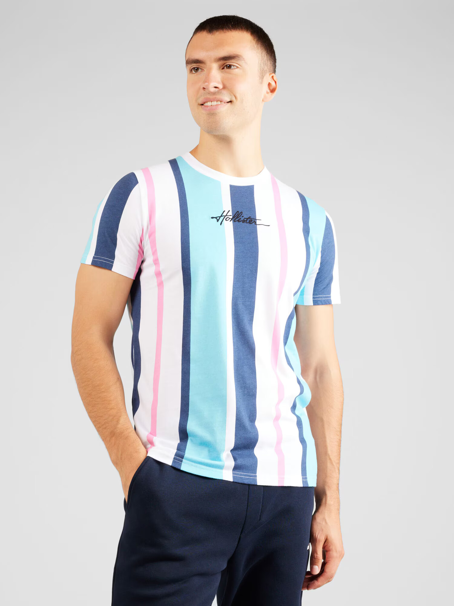 HOLLISTER Tricou albastru / roz / negru / alb - Pled.ro