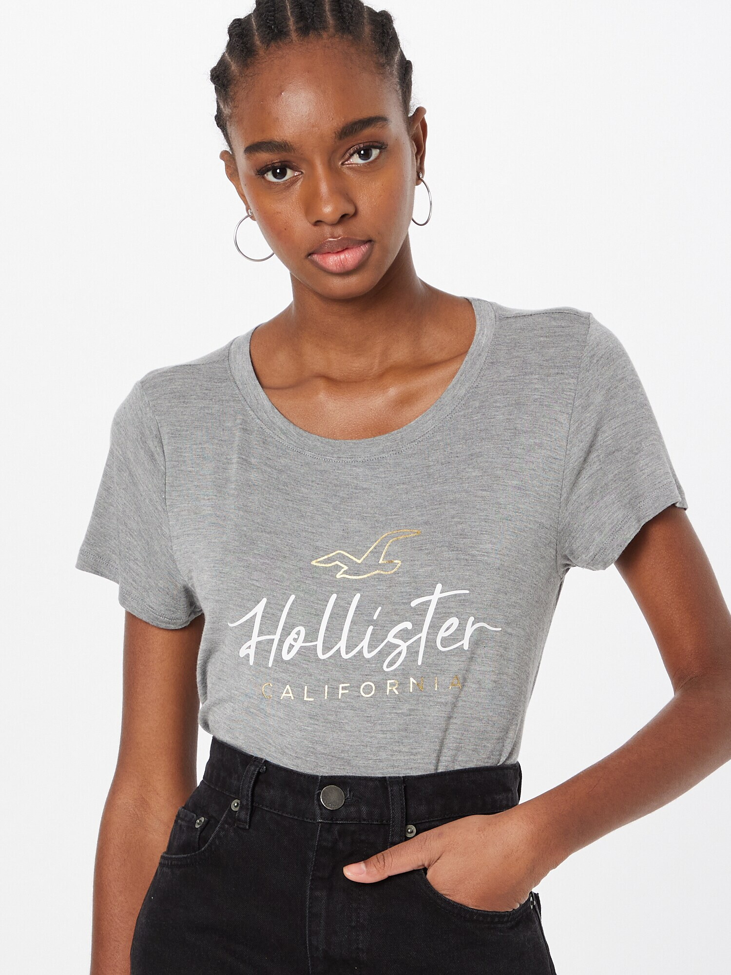 HOLLISTER Tricou auriu / gri amestecat / alb - Pled.ro