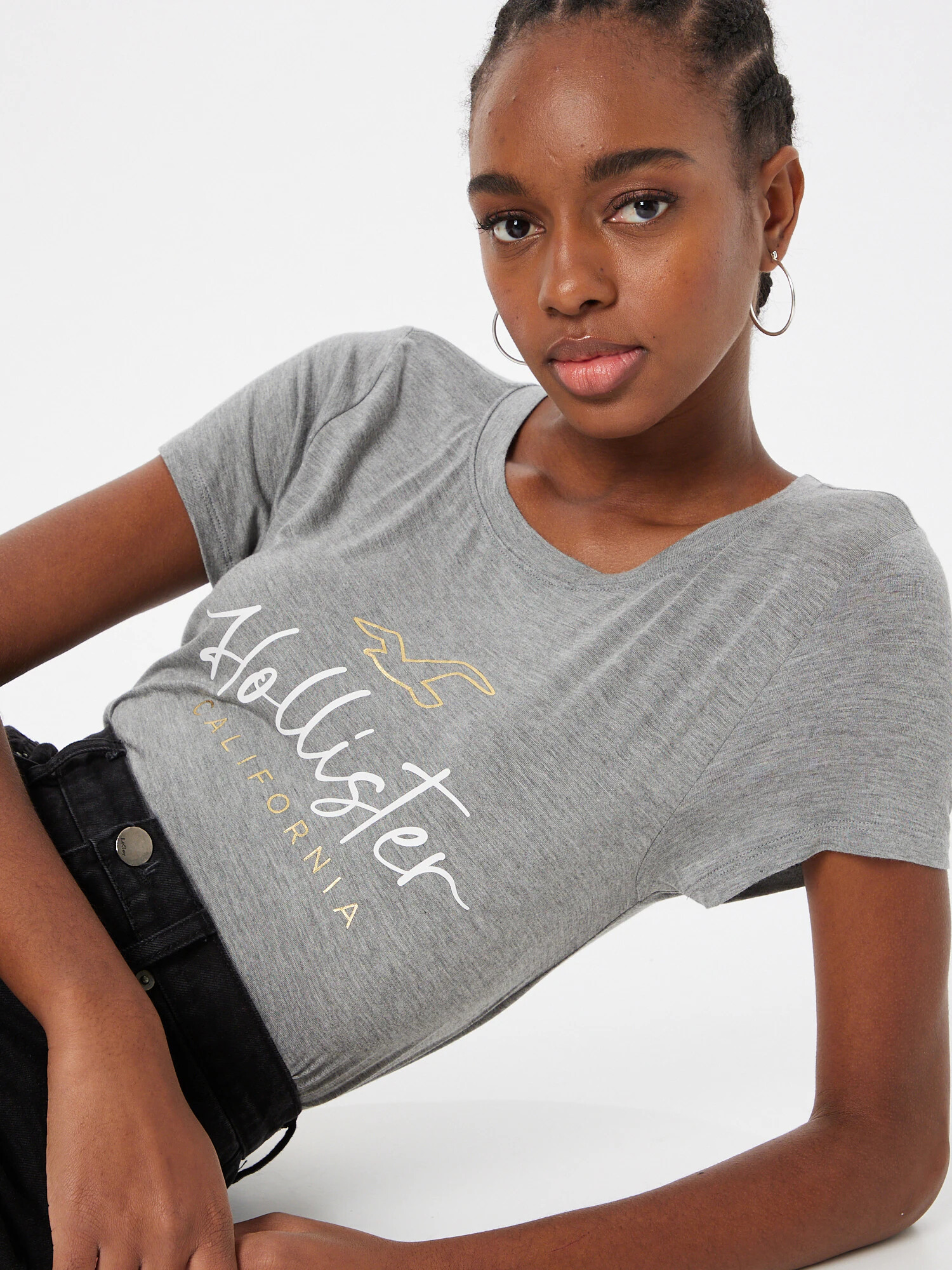 HOLLISTER Tricou auriu / gri amestecat / alb - Pled.ro