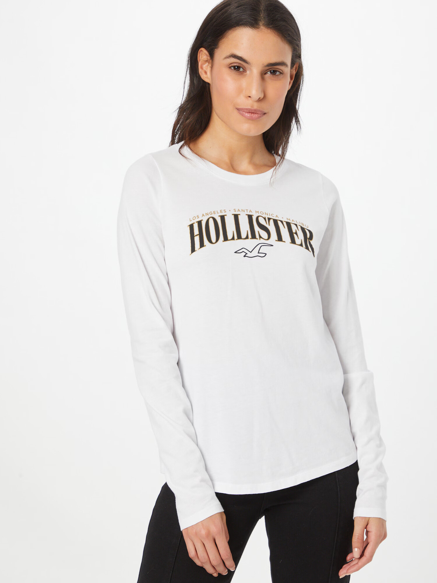 HOLLISTER Tricou auriu / negru / alb - Pled.ro