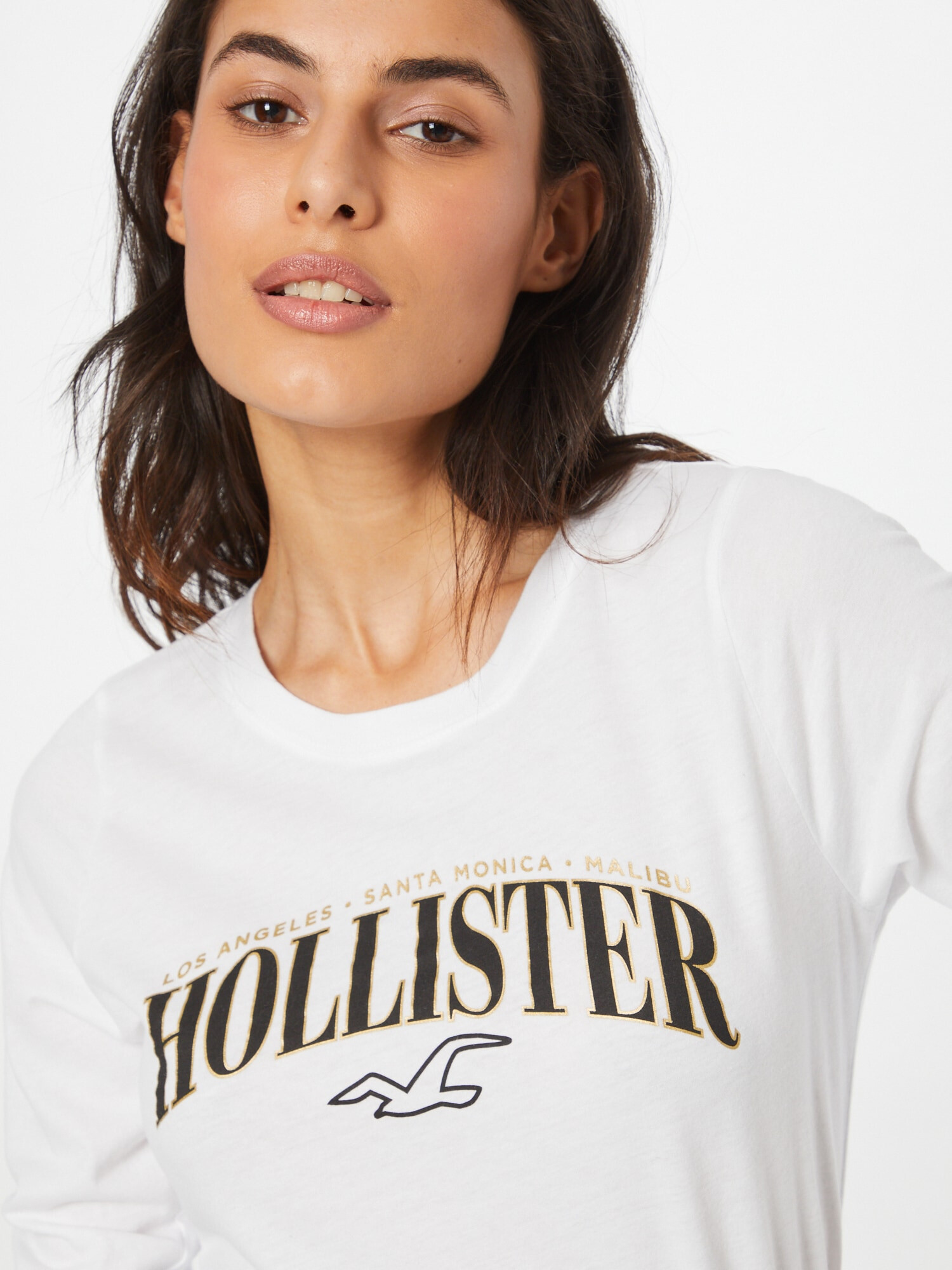 HOLLISTER Tricou auriu / negru / alb - Pled.ro