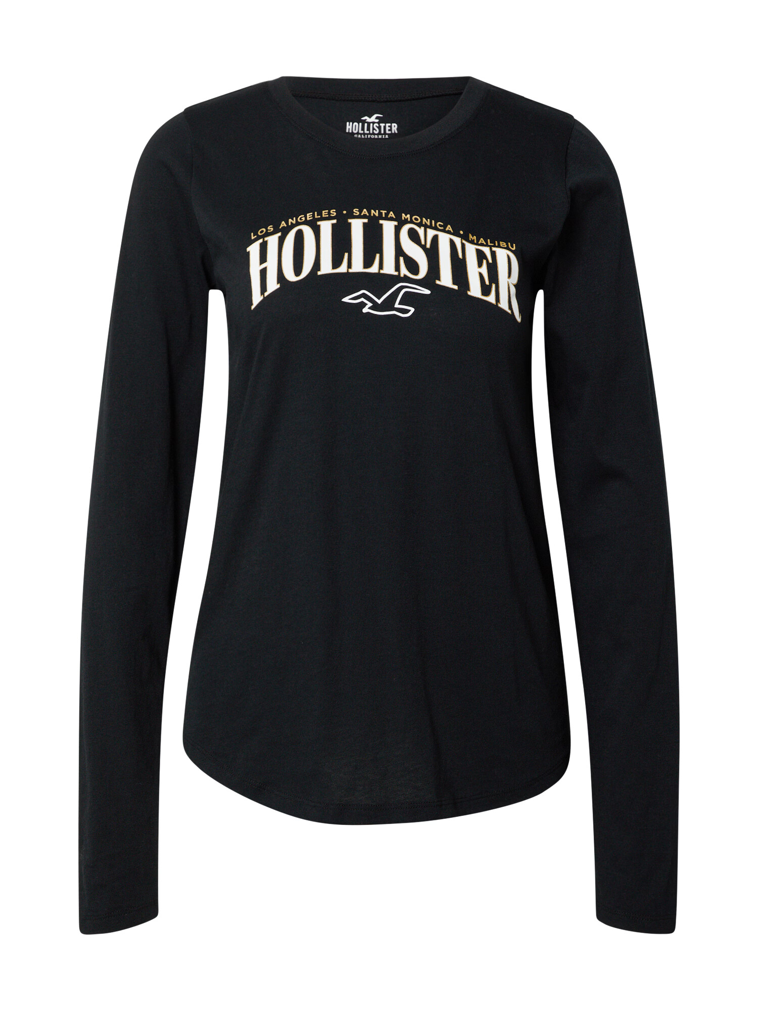 HOLLISTER Tricou auriu / negru / alb - Pled.ro