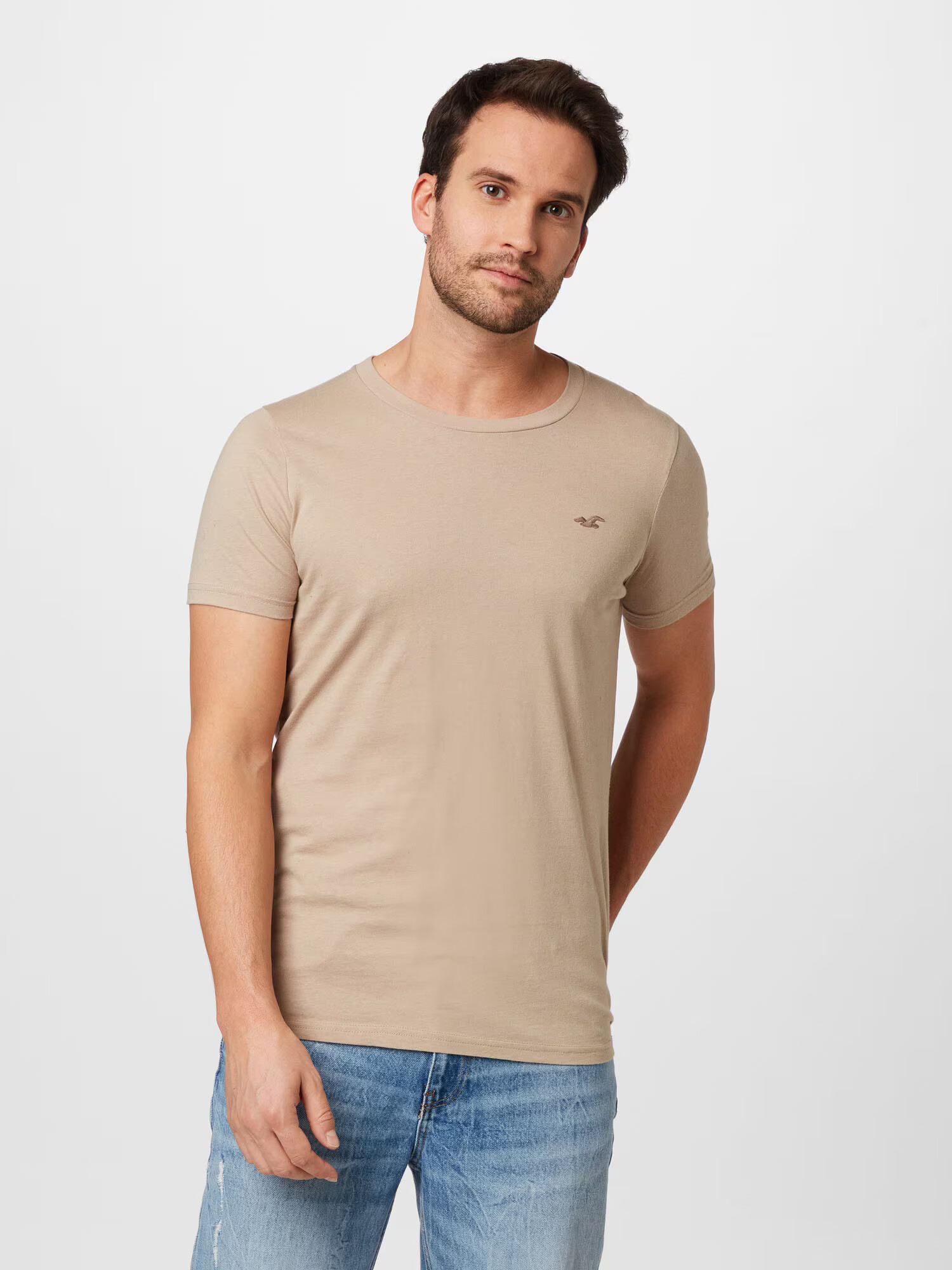 HOLLISTER Tricou bej / albastru marin / negru / alb - Pled.ro