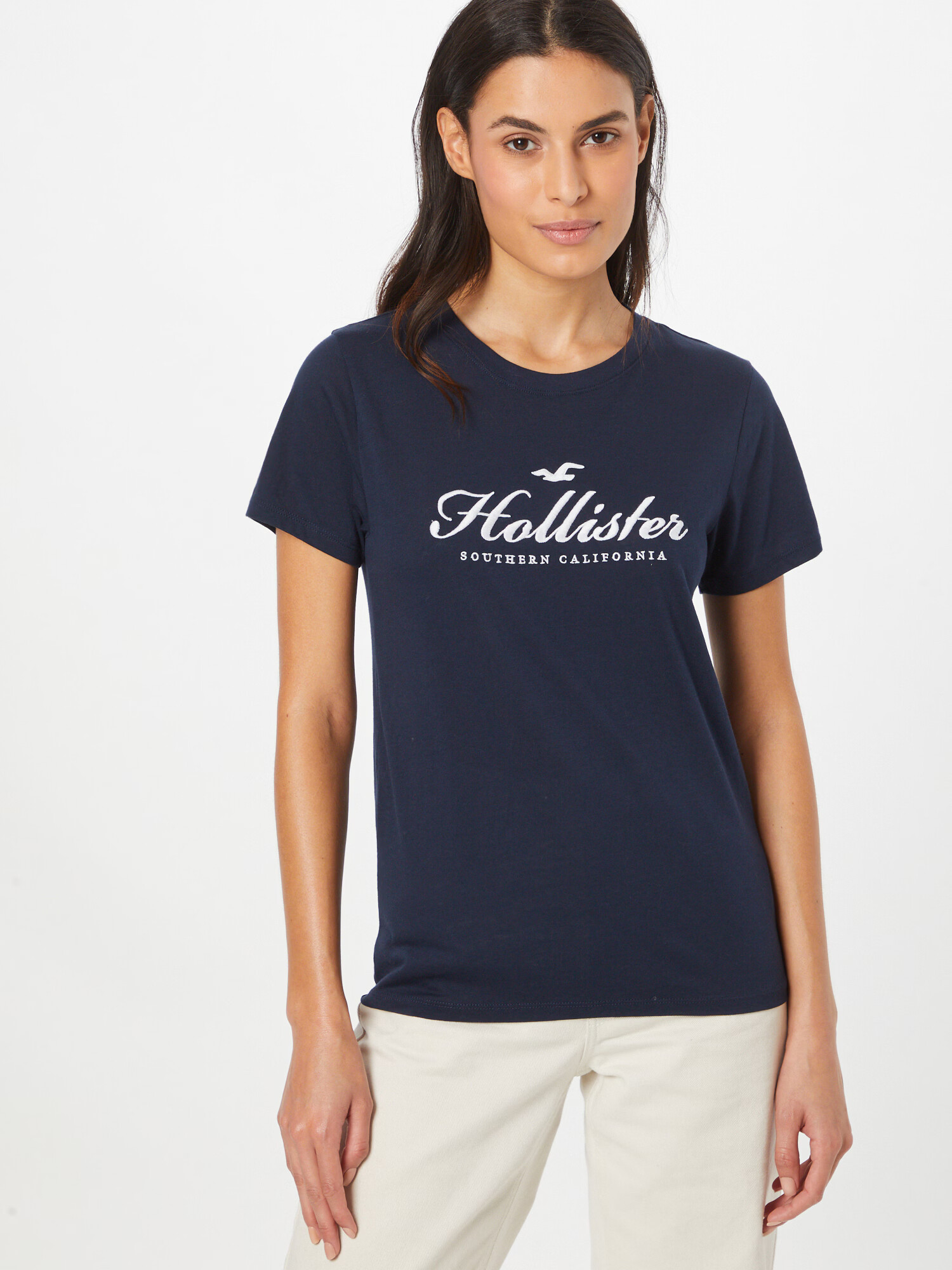 HOLLISTER Tricou bleumarin / alb - Pled.ro