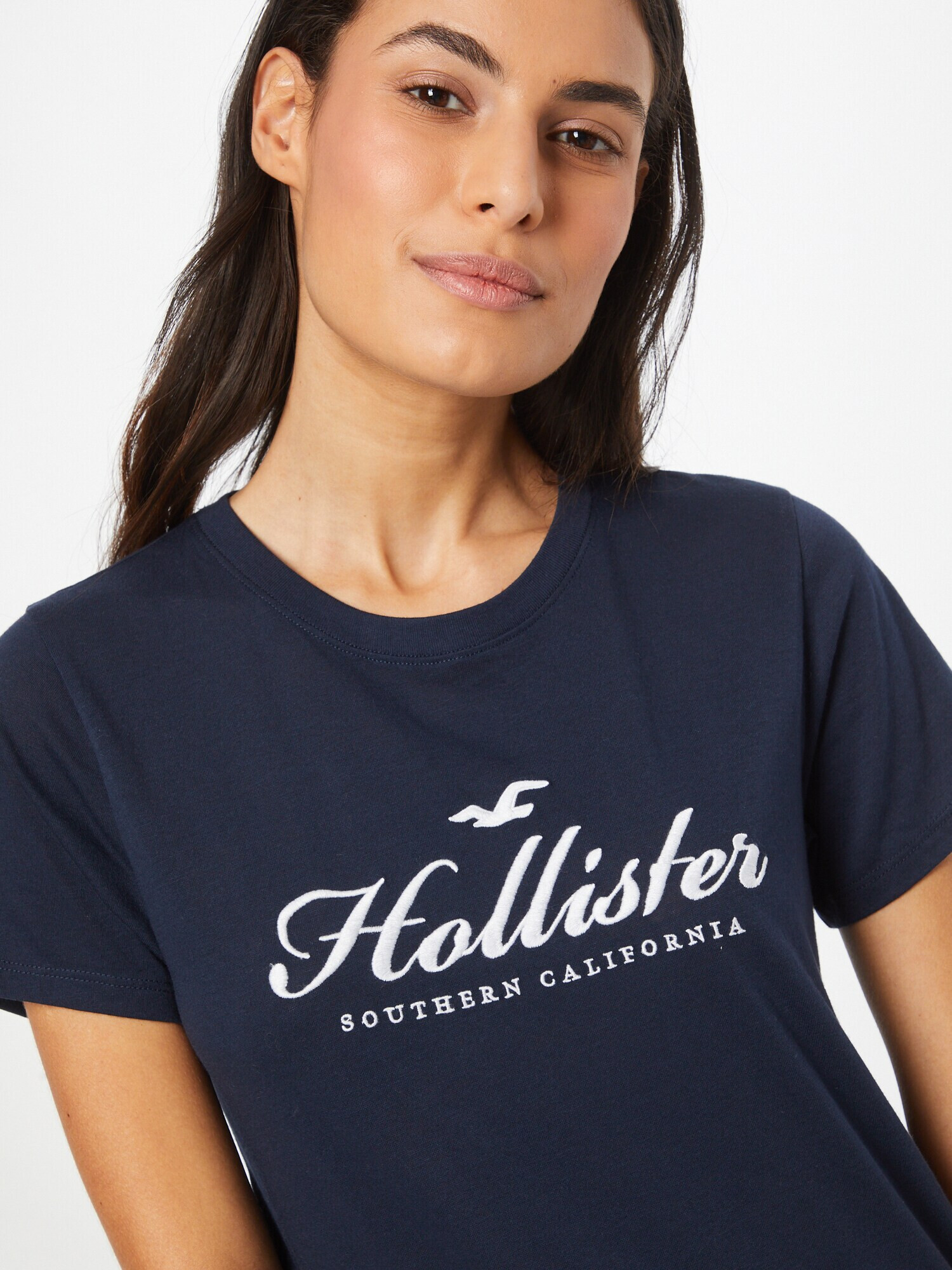 HOLLISTER Tricou bleumarin / alb - Pled.ro