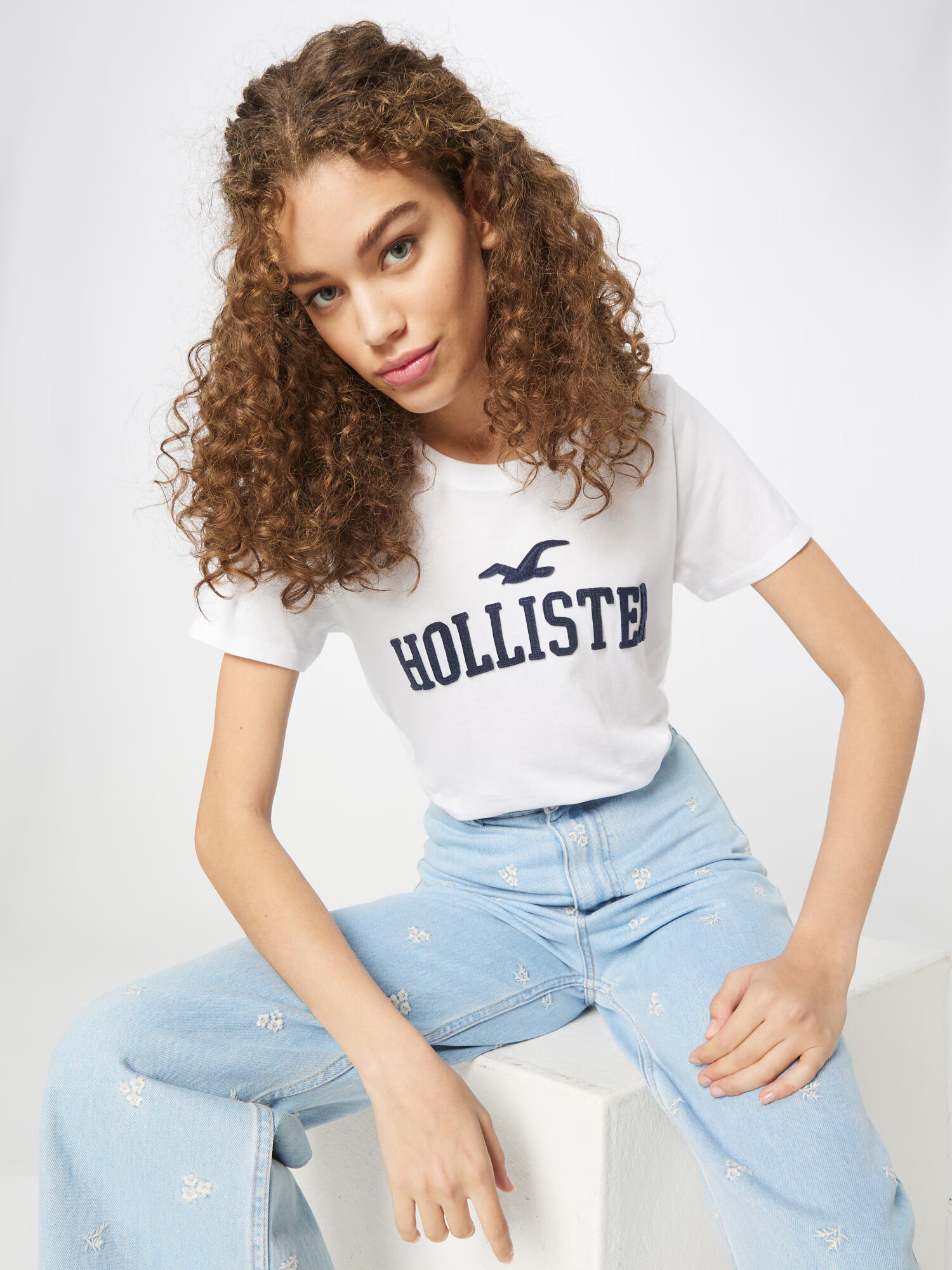 HOLLISTER Tricou bleumarin / alb - Pled.ro