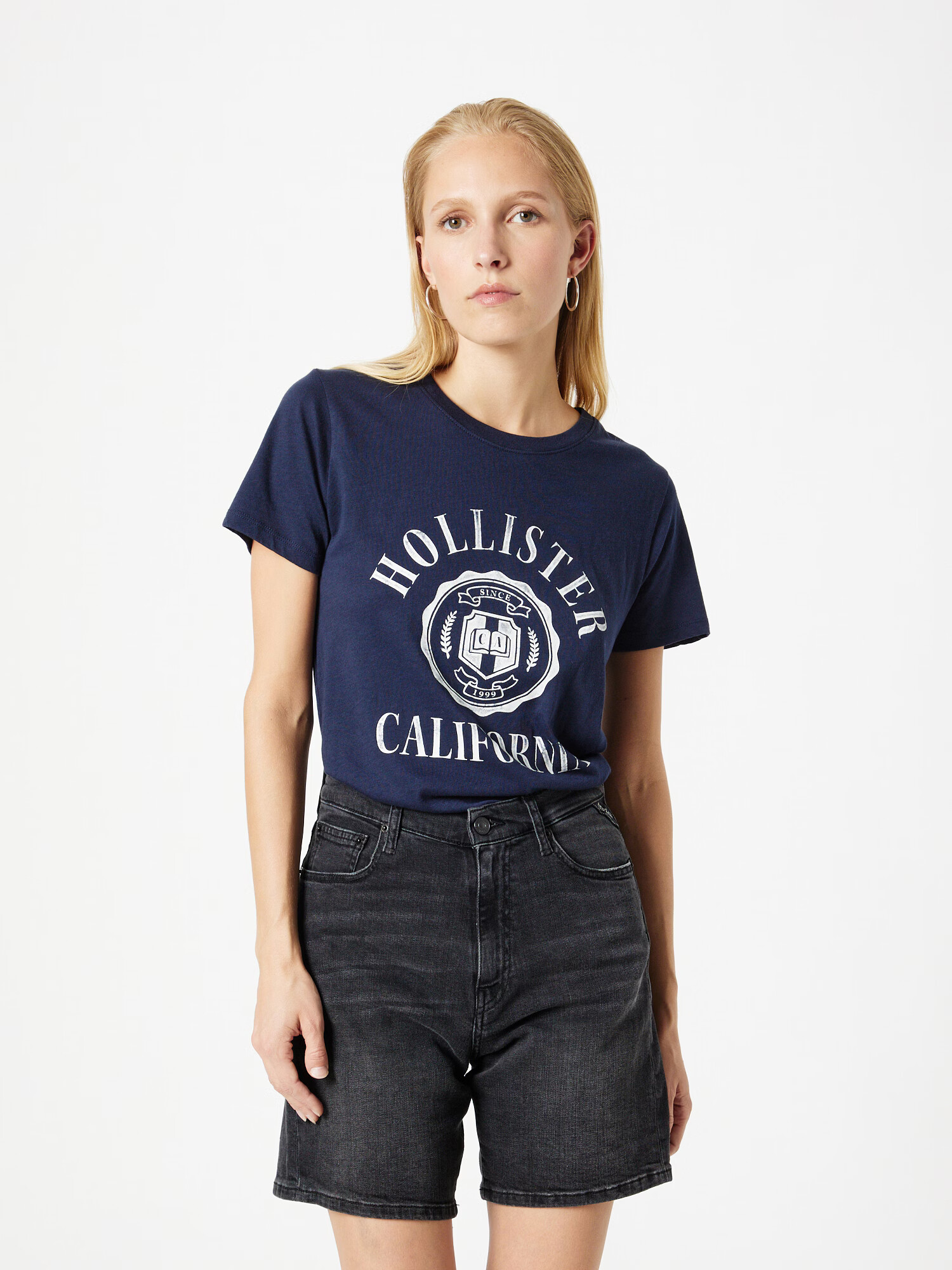 HOLLISTER Tricou bleumarin / alb - Pled.ro