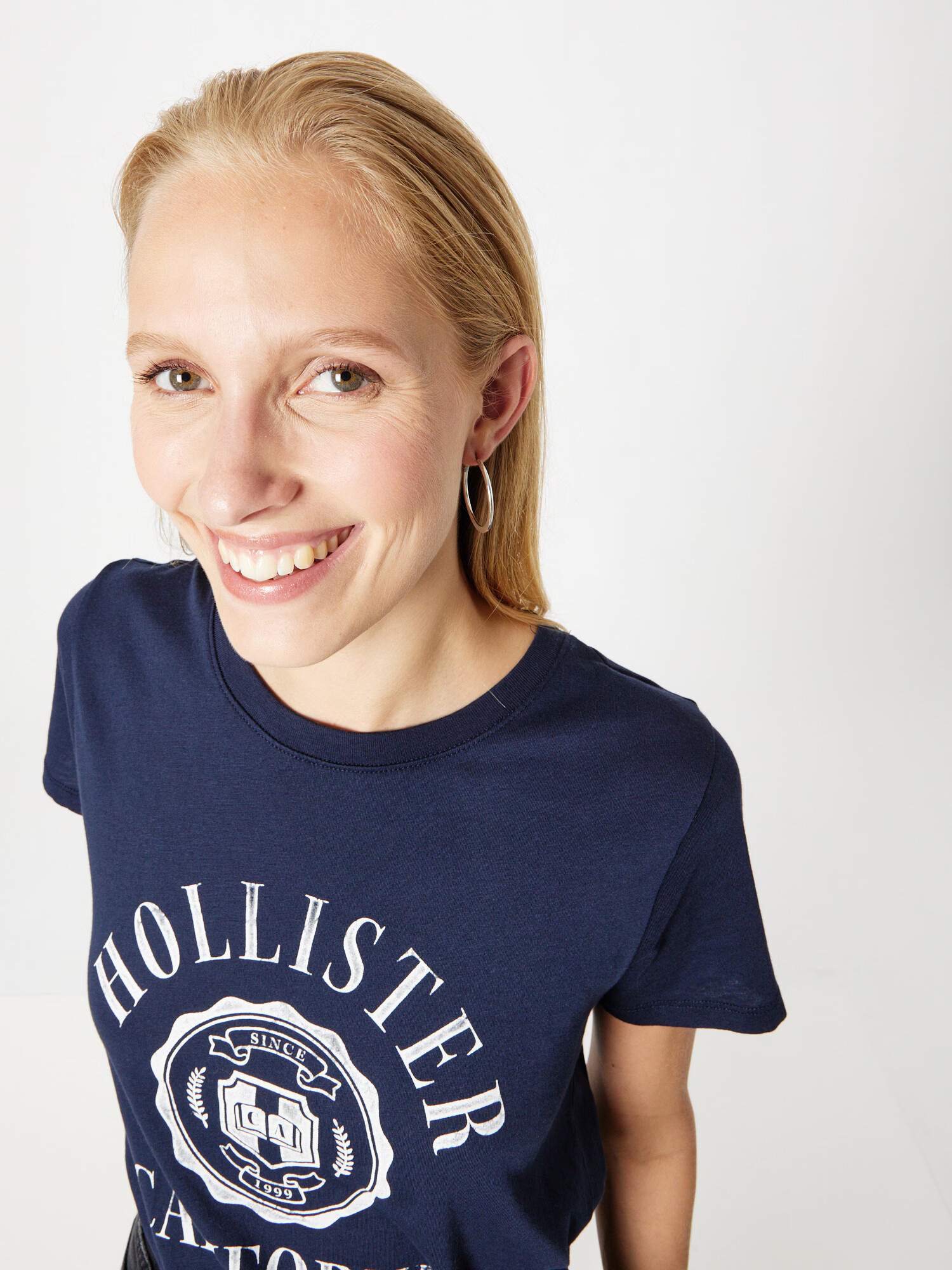 HOLLISTER Tricou bleumarin / alb - Pled.ro