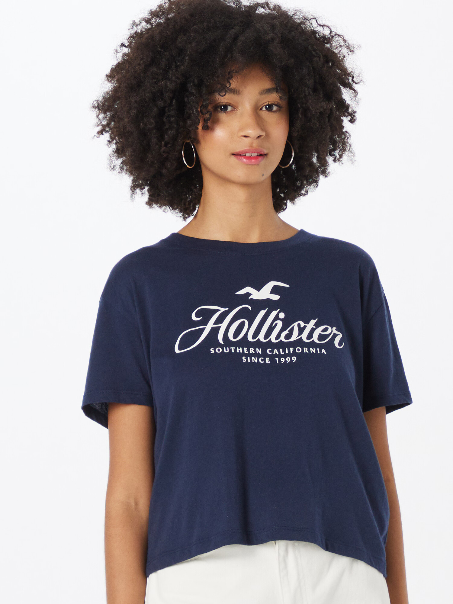 HOLLISTER Tricou bleumarin / alb - Pled.ro