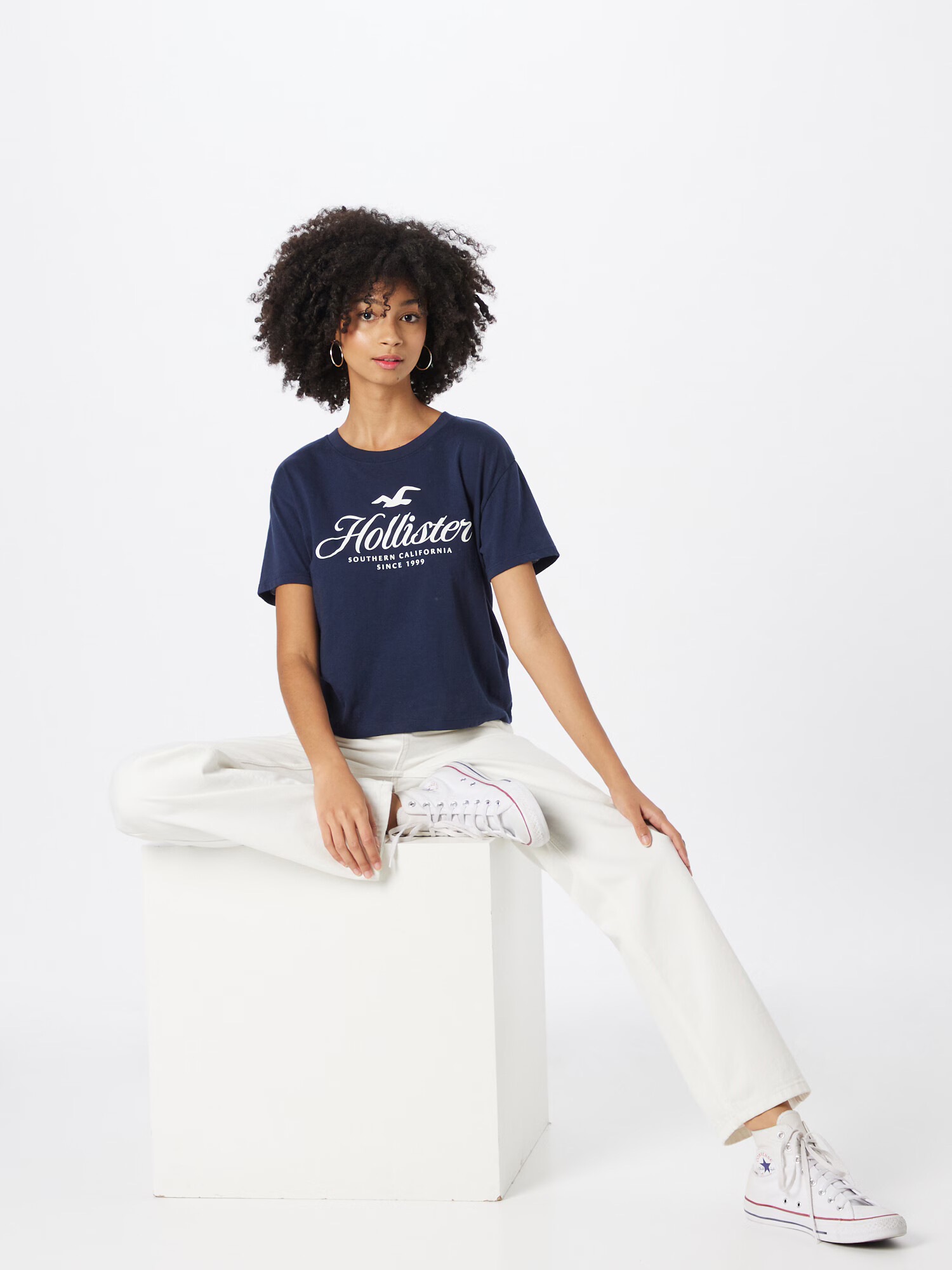 HOLLISTER Tricou bleumarin / alb - Pled.ro