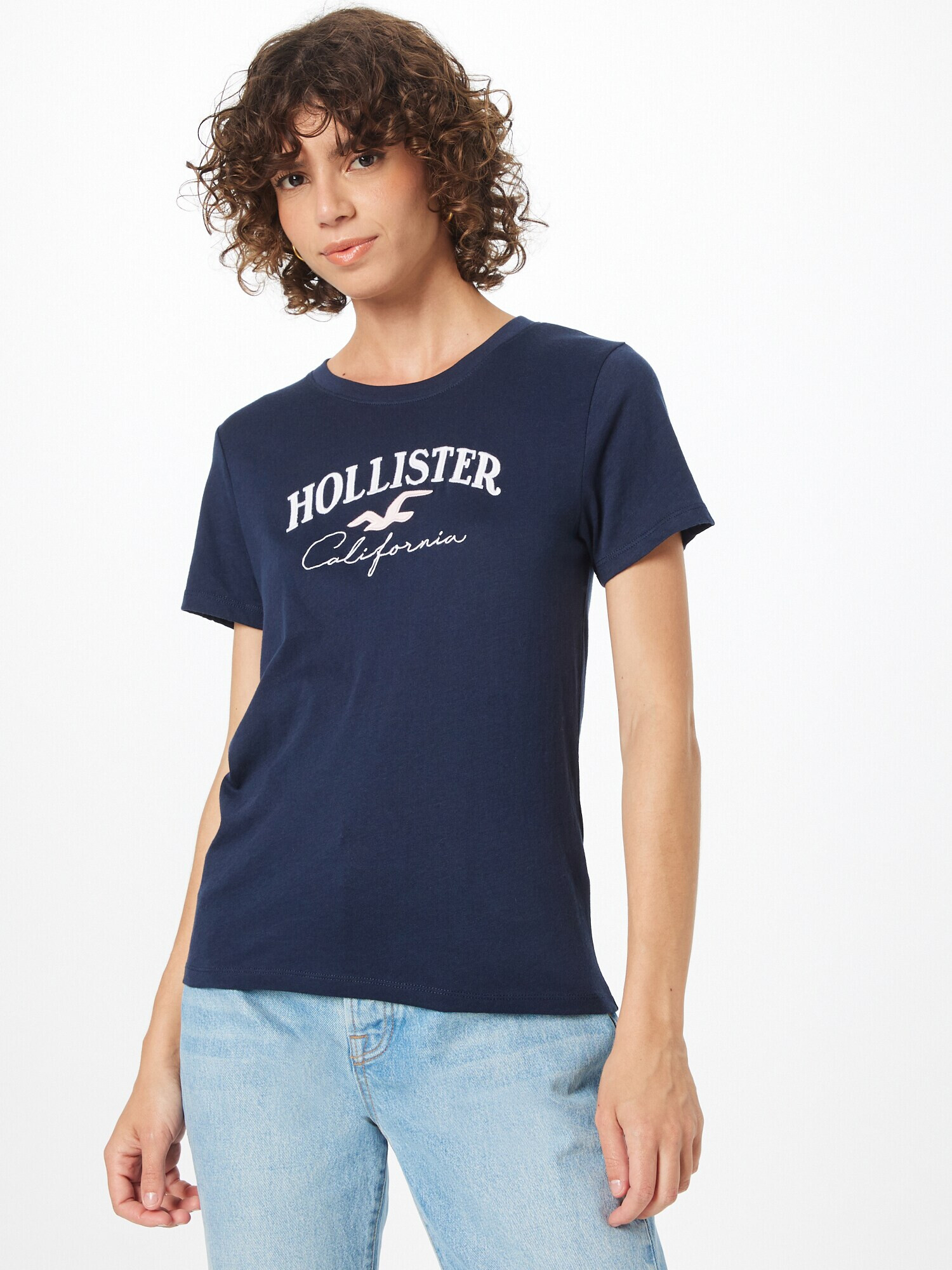 HOLLISTER Tricou bleumarin / alb - Pled.ro