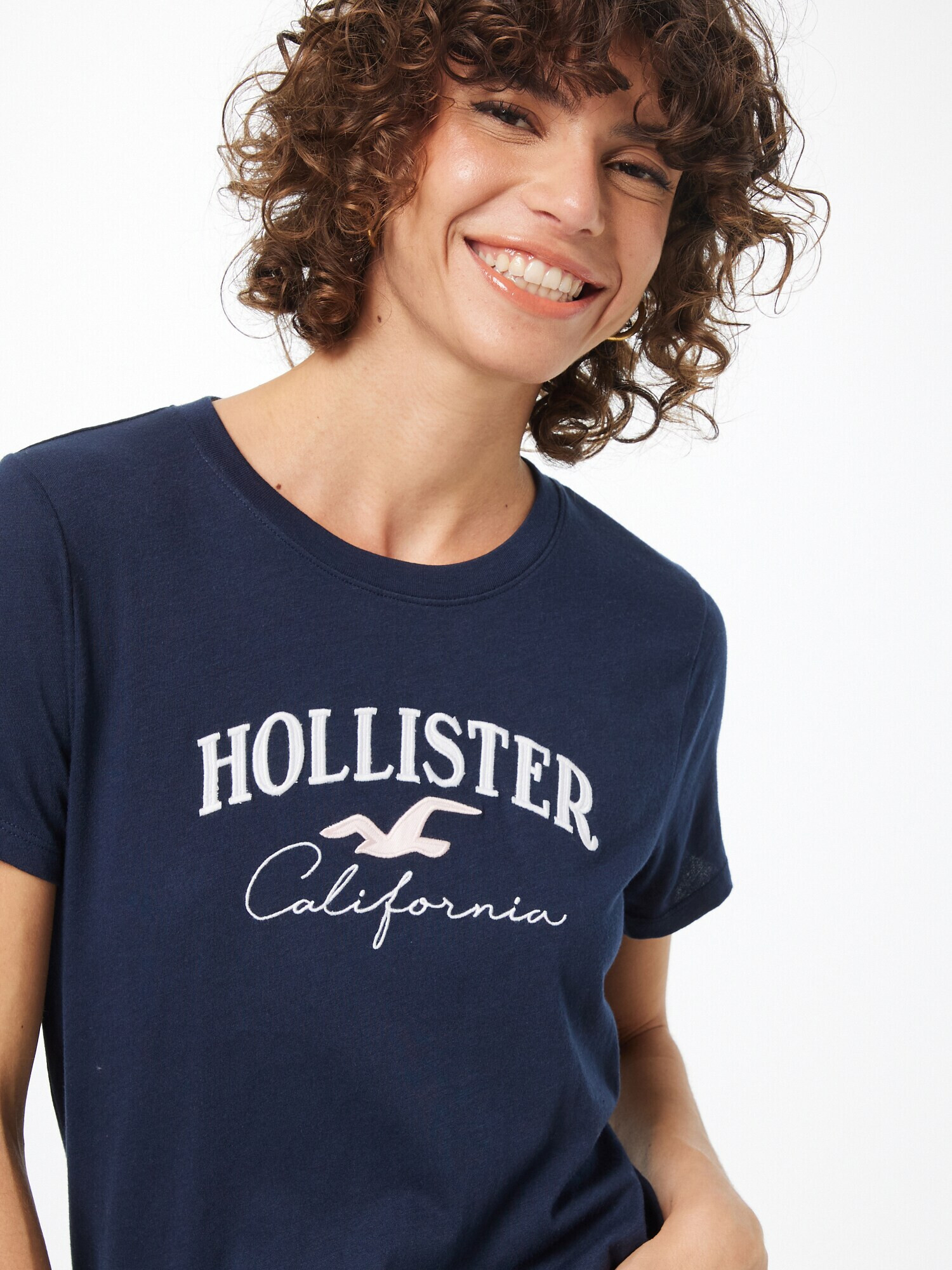 HOLLISTER Tricou bleumarin / alb - Pled.ro