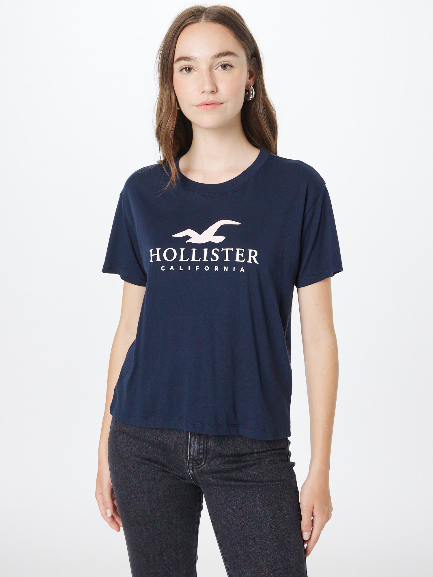 HOLLISTER Tricou bleumarin / alb - Pled.ro