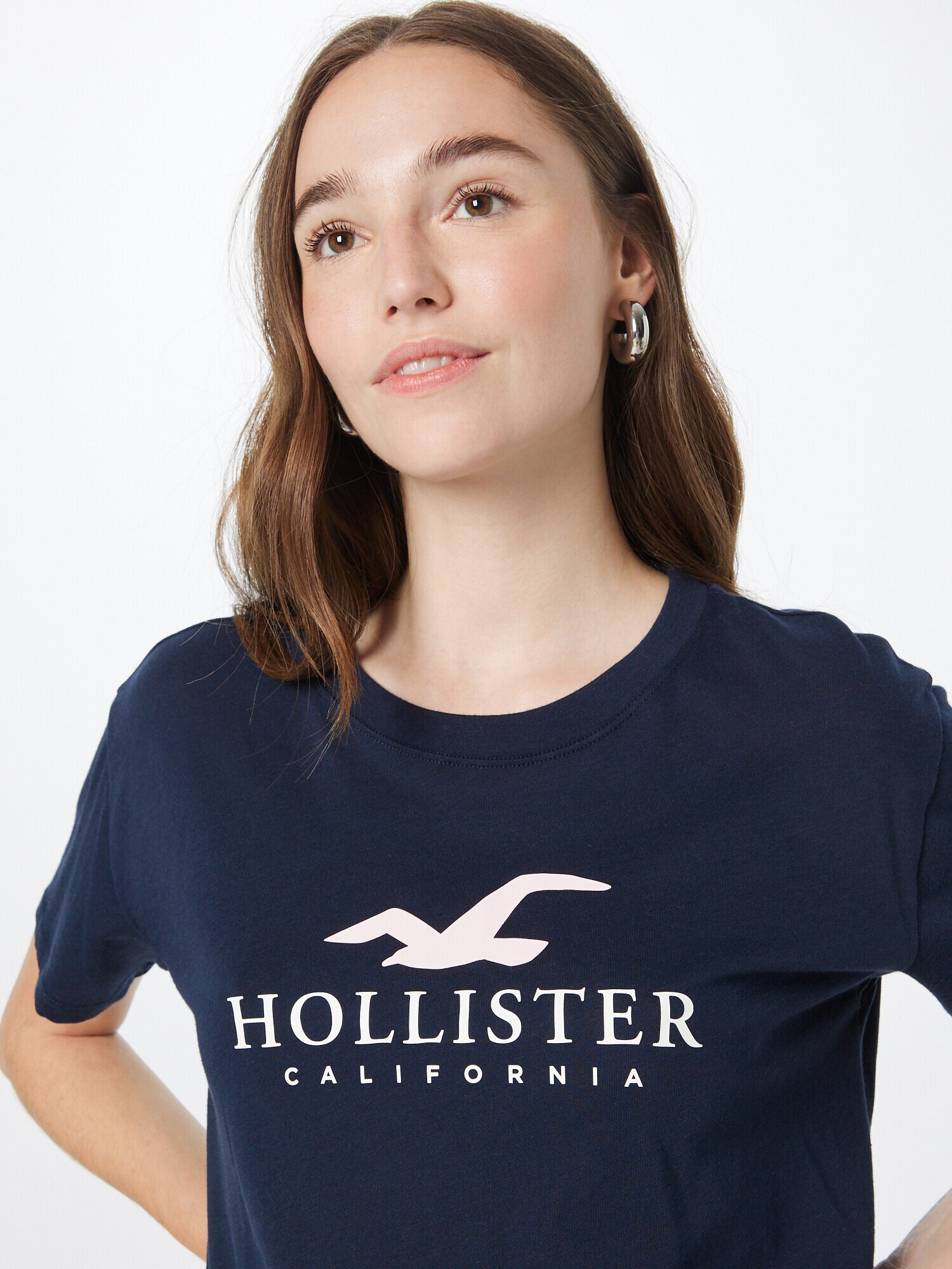 HOLLISTER Tricou bleumarin / alb - Pled.ro