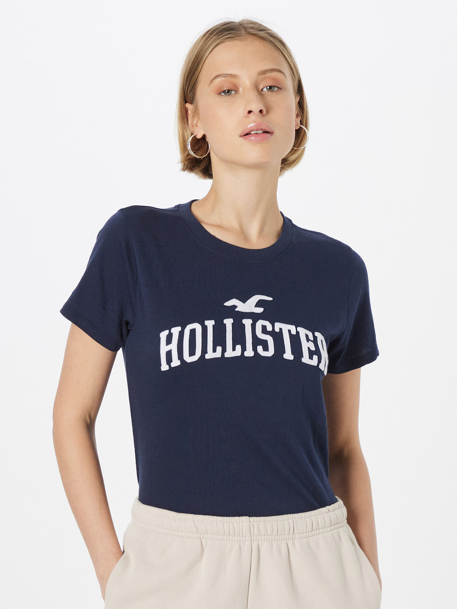 HOLLISTER Tricou bleumarin / alb - Pled.ro