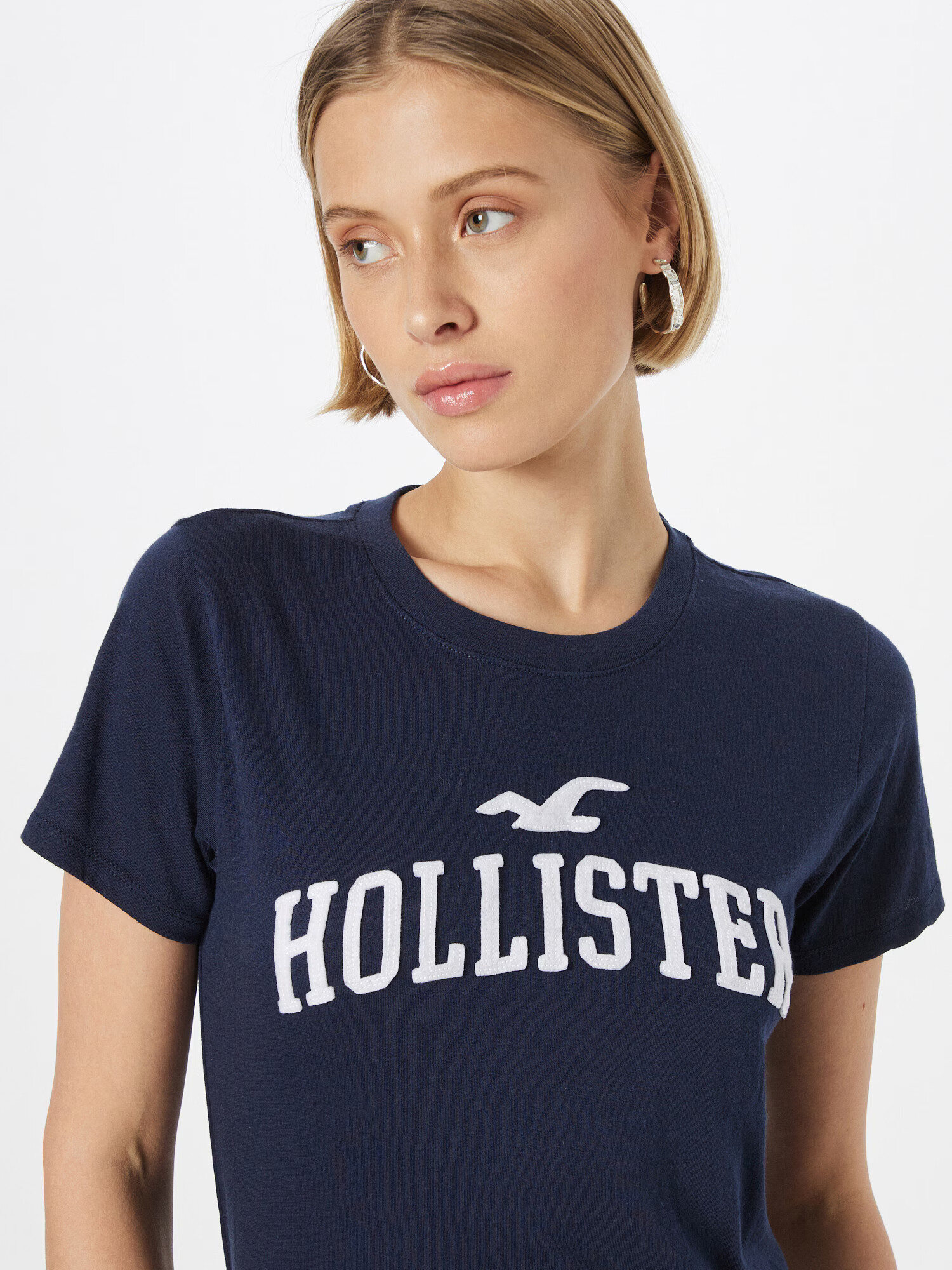 HOLLISTER Tricou bleumarin / alb - Pled.ro