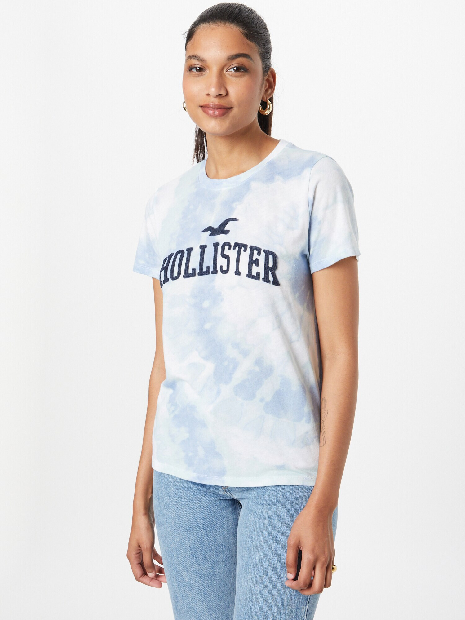 HOLLISTER Tricou bleumarin / albastru deschis / alb - Pled.ro