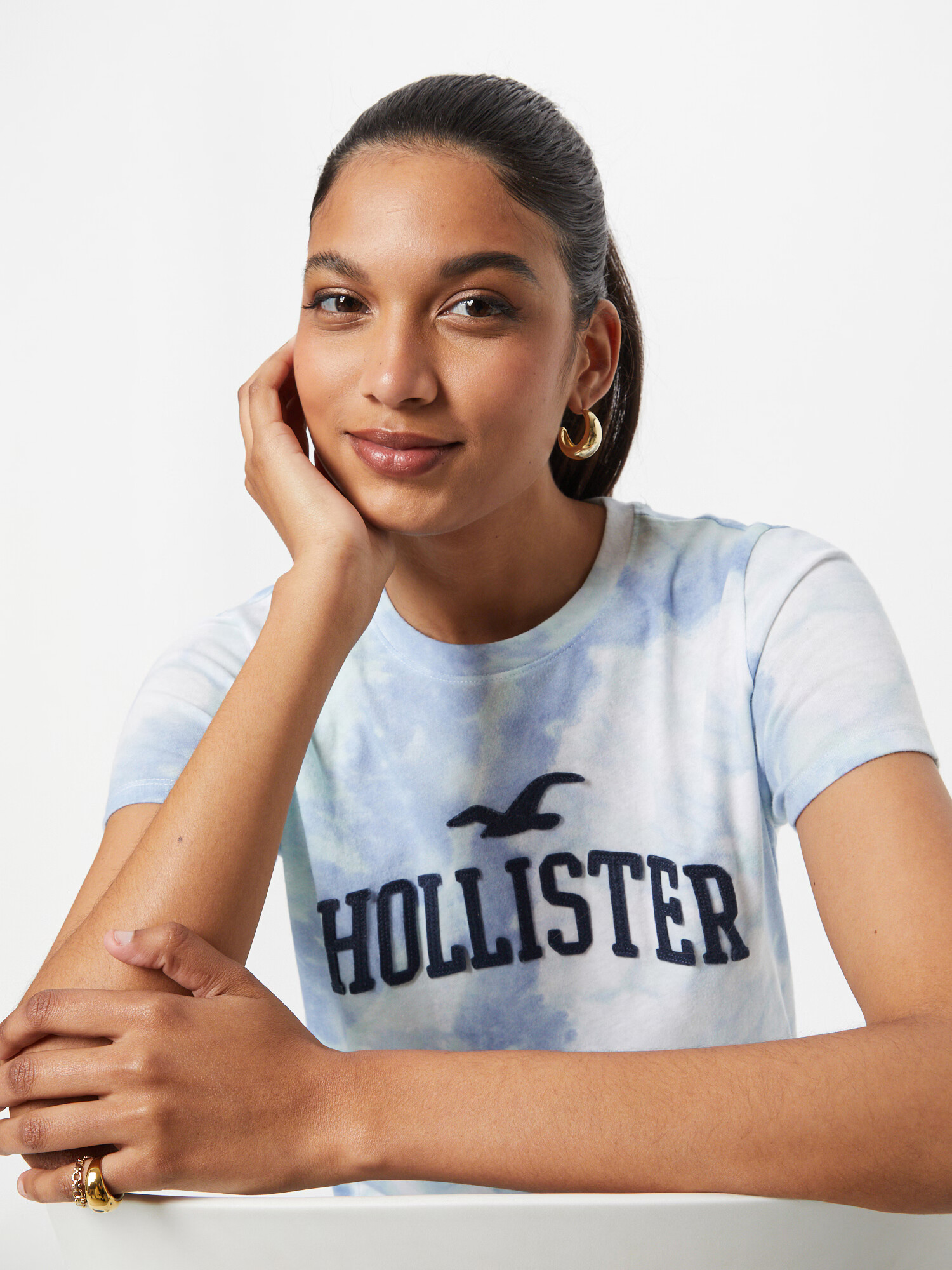 HOLLISTER Tricou bleumarin / albastru deschis / alb - Pled.ro