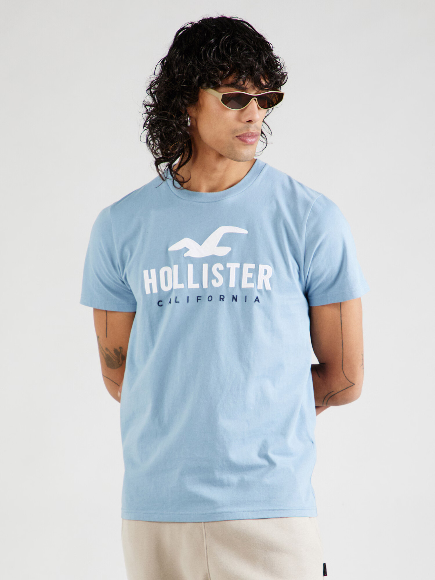 HOLLISTER Tricou bleumarin / albastru deschis / alb - Pled.ro